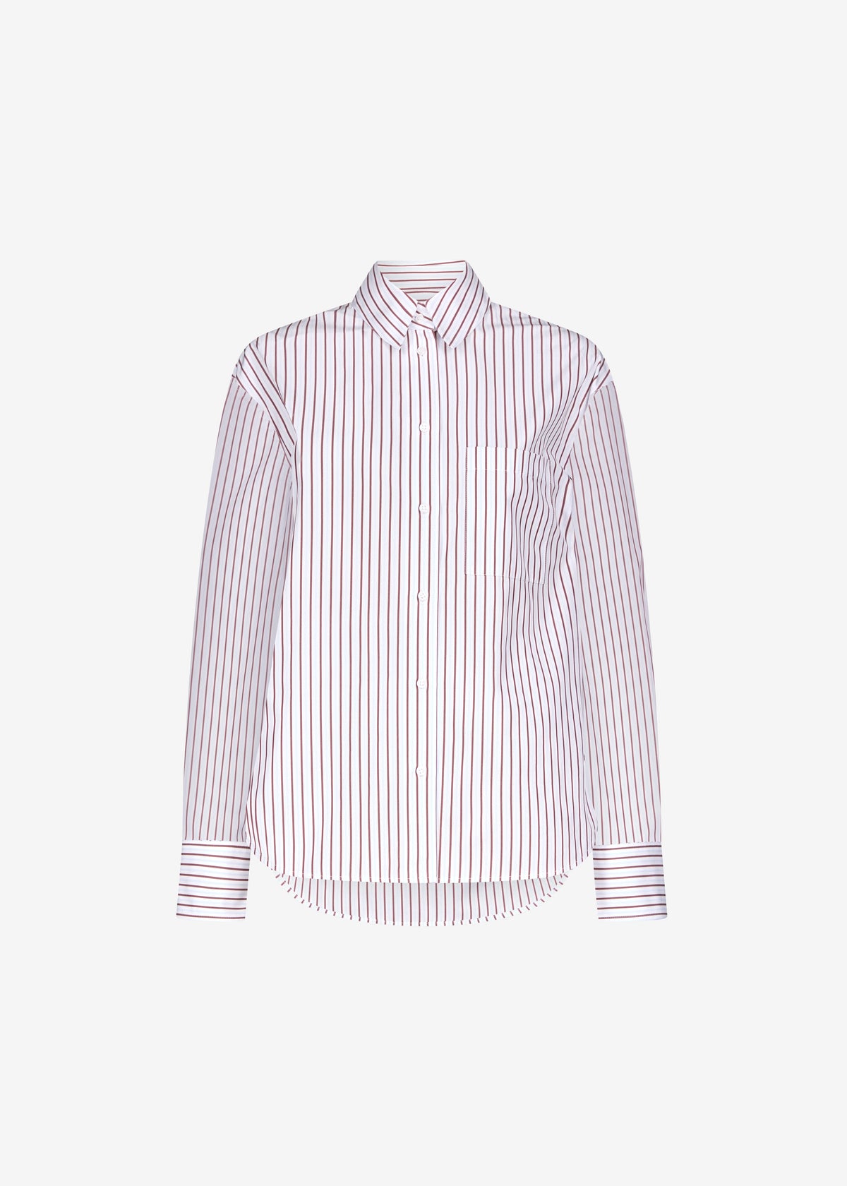 Loulou de Saison Maud Oversized Cotton Poplin Shirt - Dark Red/Light Blue - 6
