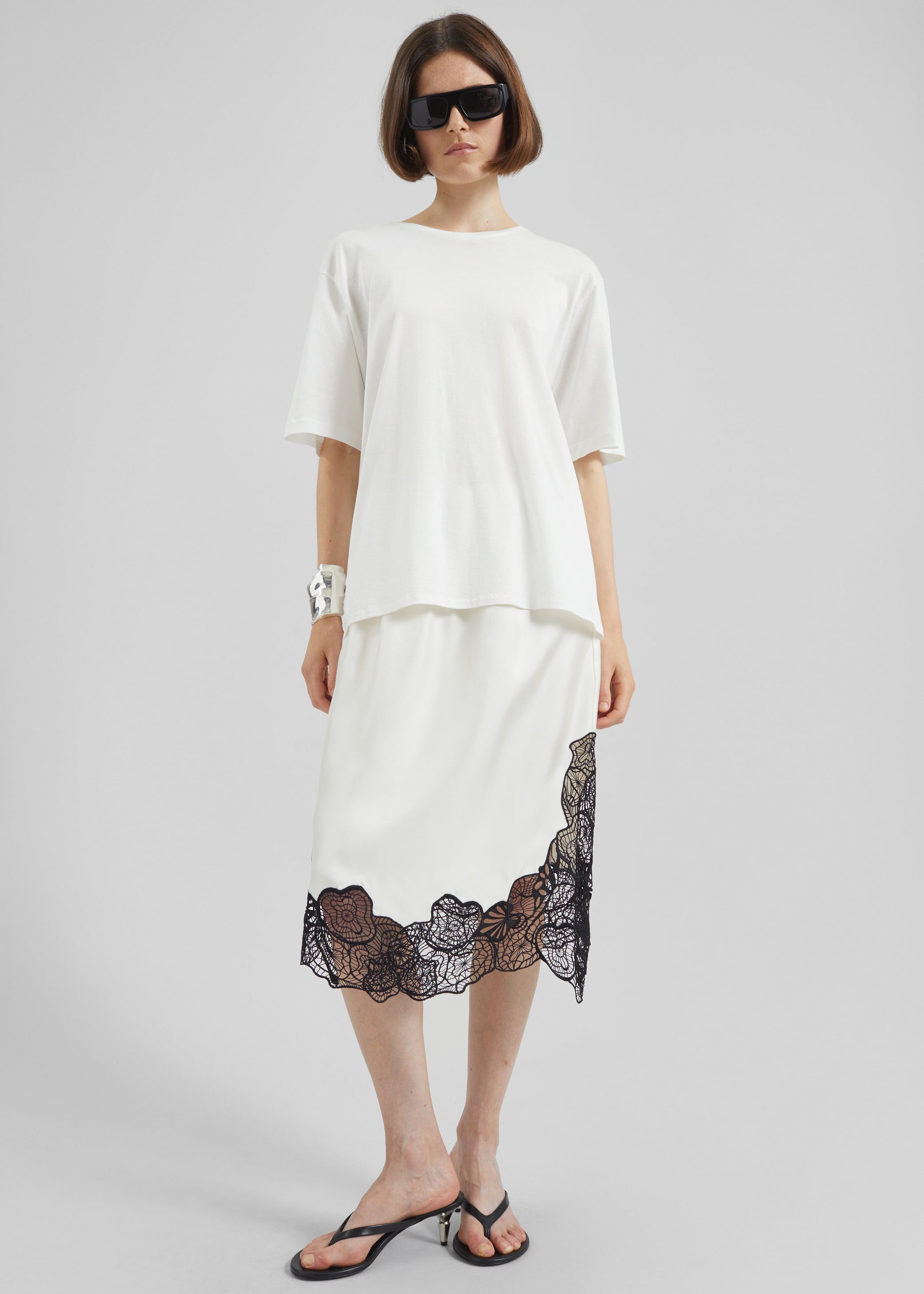 Shop the look image for Loulou de Saison Mia Silk Lace Skirt - Ivory/Black
