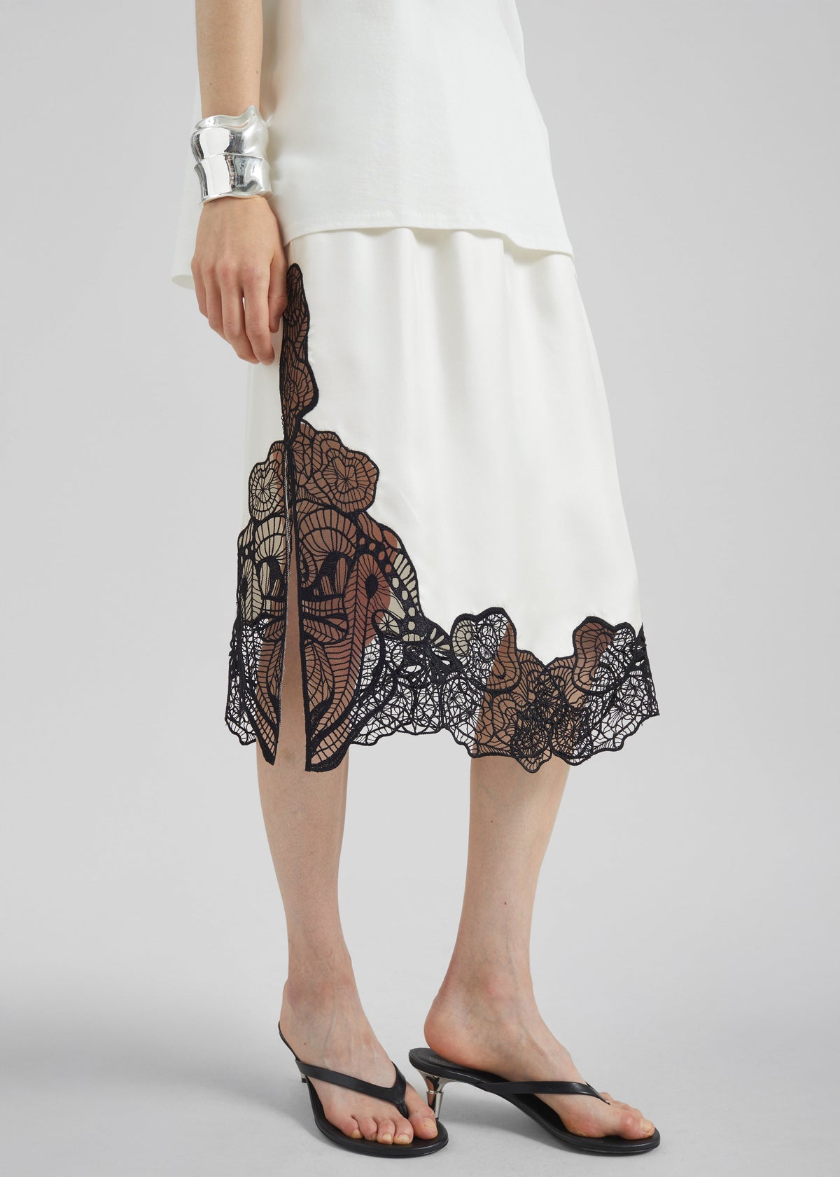 Loulou de Saison Mia Silk Lace Skirt - Ivory/Black - 1