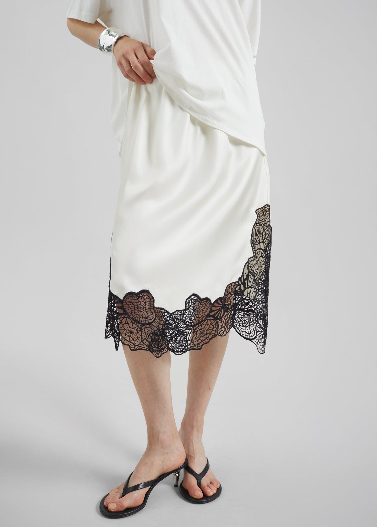 Loulou de Saison Mia Silk Lace Skirt - Ivory/Black - 4