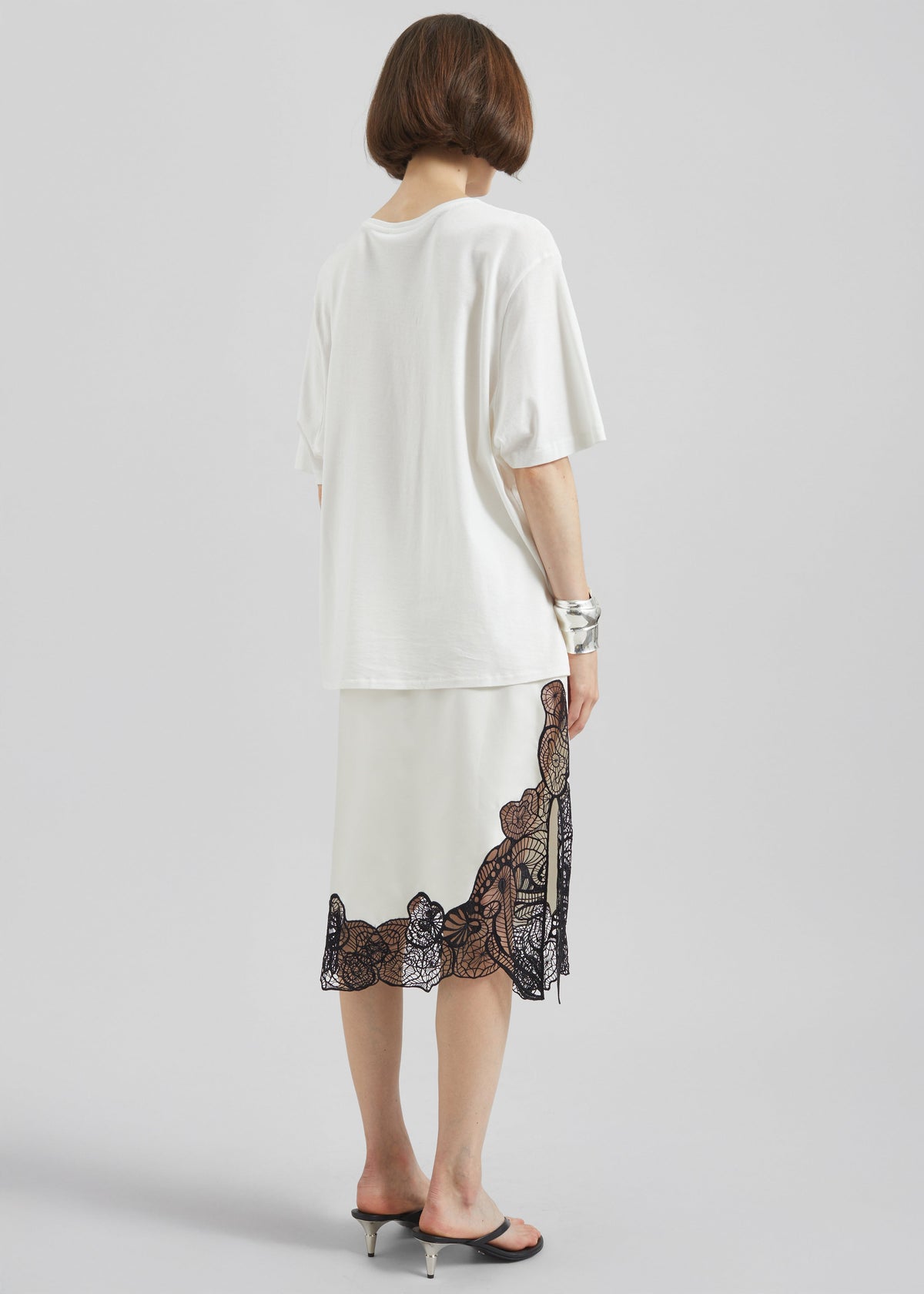 Loulou de Saison Mia Silk Lace Skirt - Ivory/Black - 6
