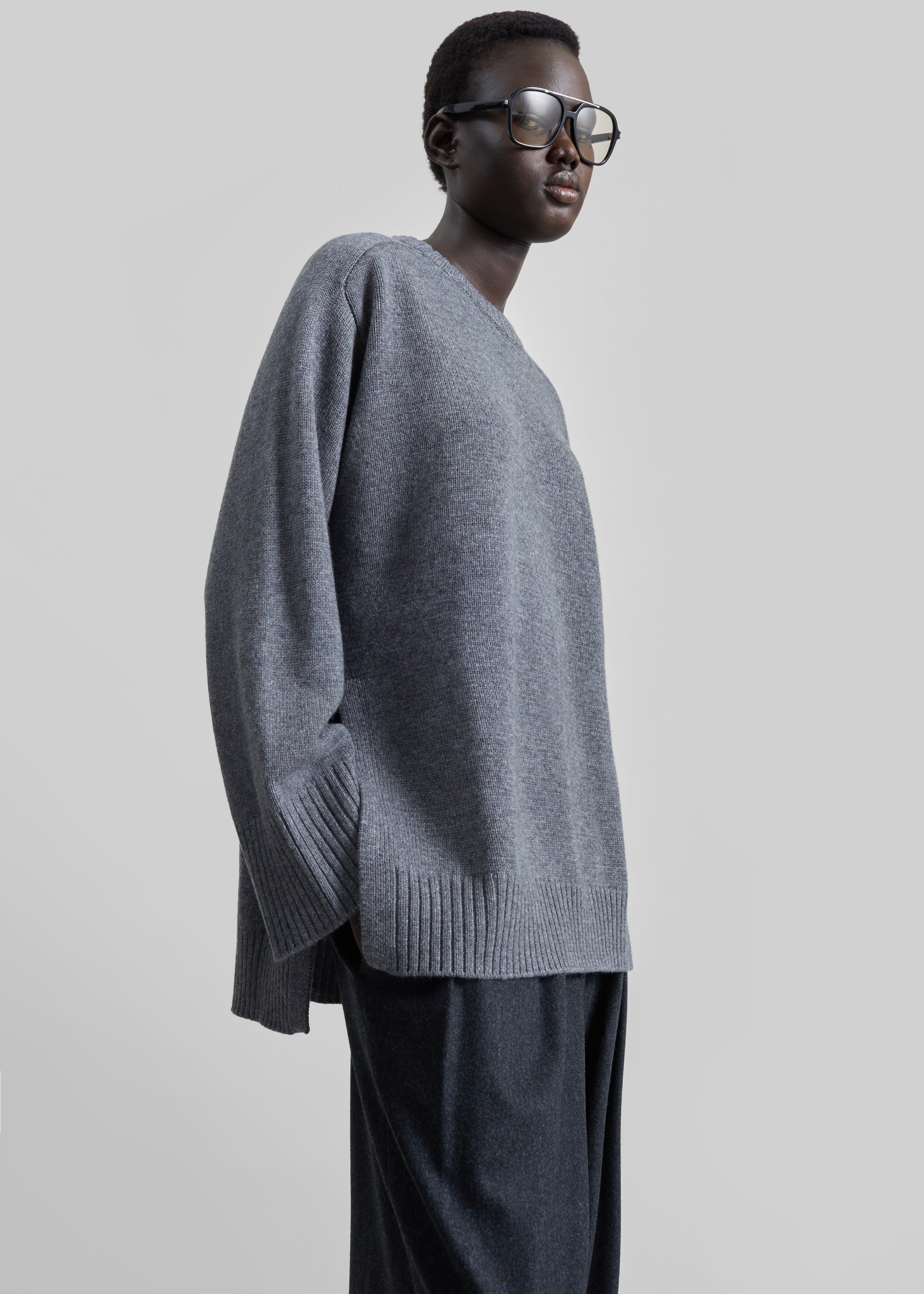 Loulou De Saison Safi LDS Long Cashmere Sweater - Anthracite Melange - 4