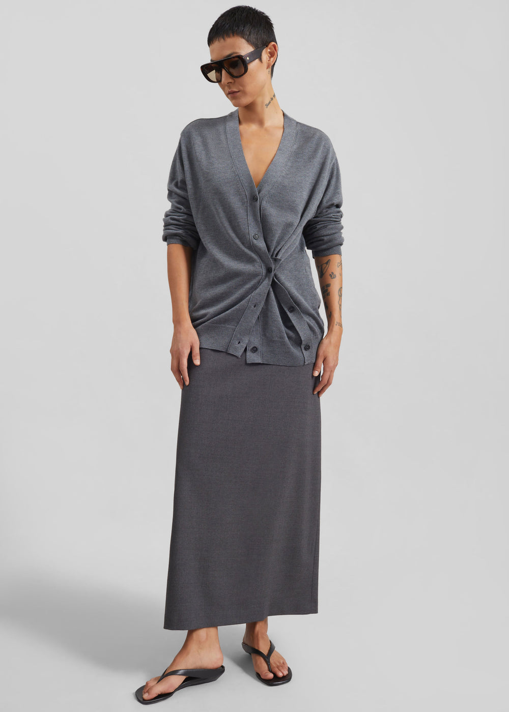 Loulou de Saison Samos LDS Long Pencil Skirt - Anthracite Melange - 1