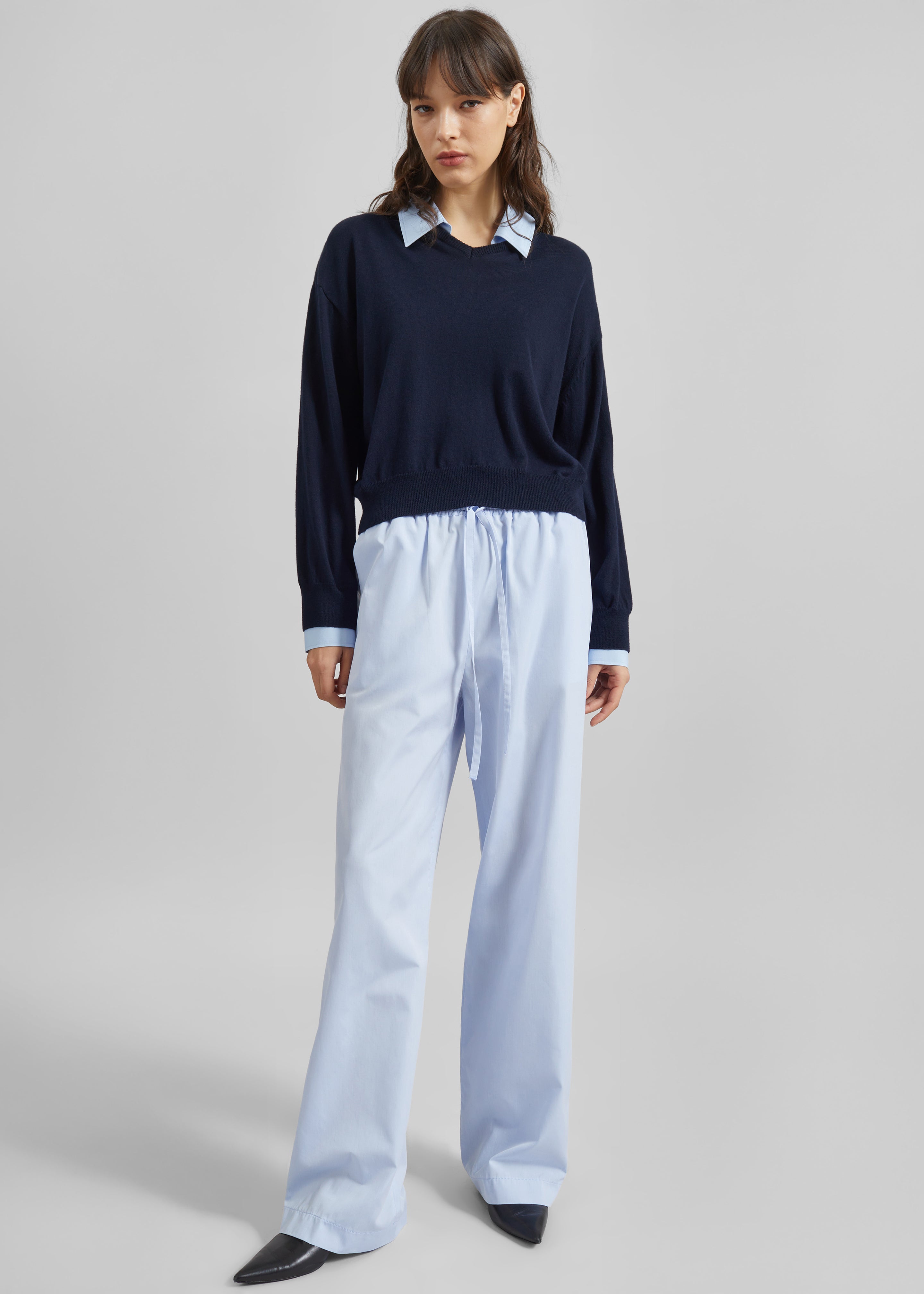 Loulou de Saison Sero Lds Cotton Poplin Trousers - Storm - 1