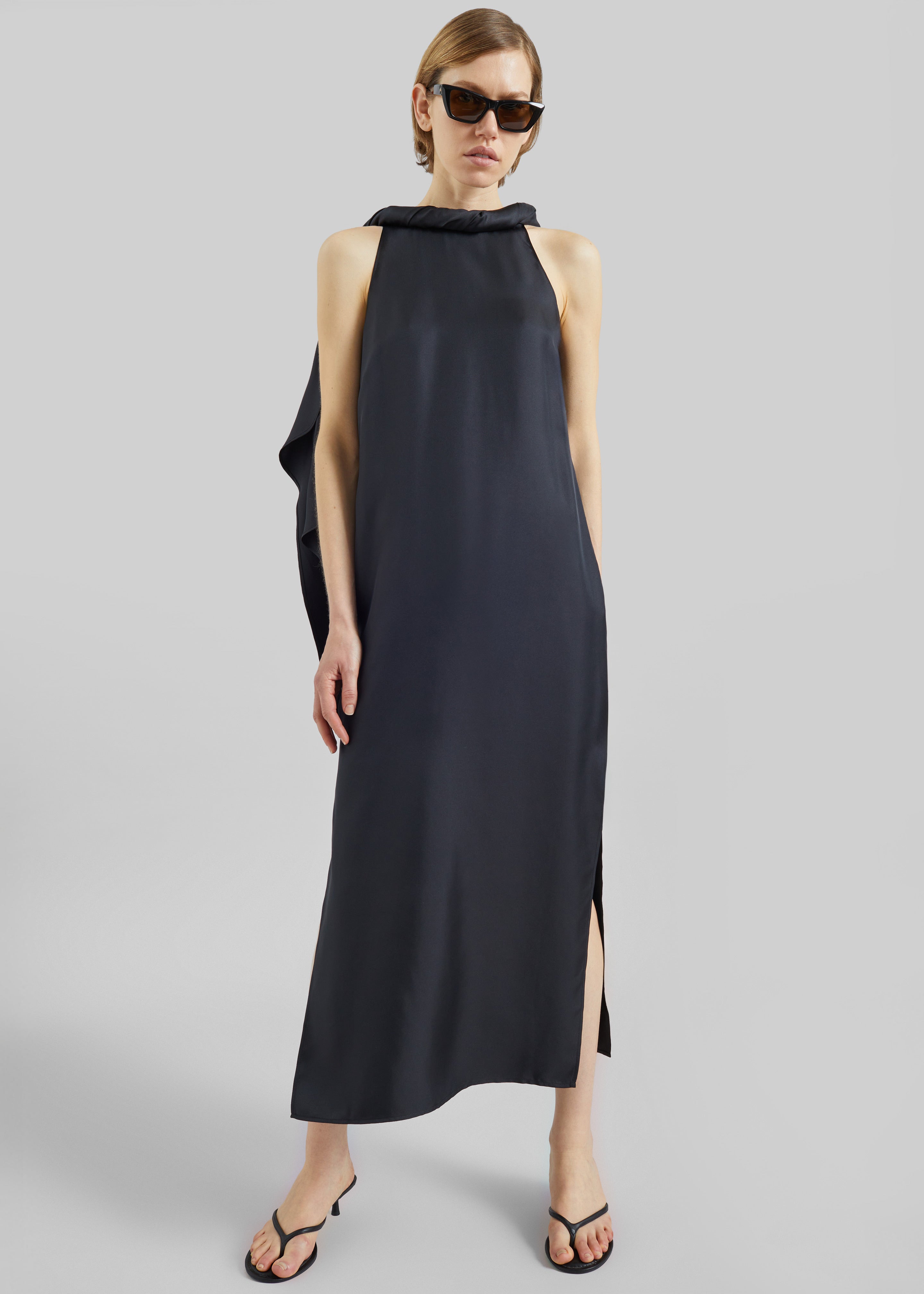 Loulou de Saison Susan Twisted Collar Dress - Black - 3