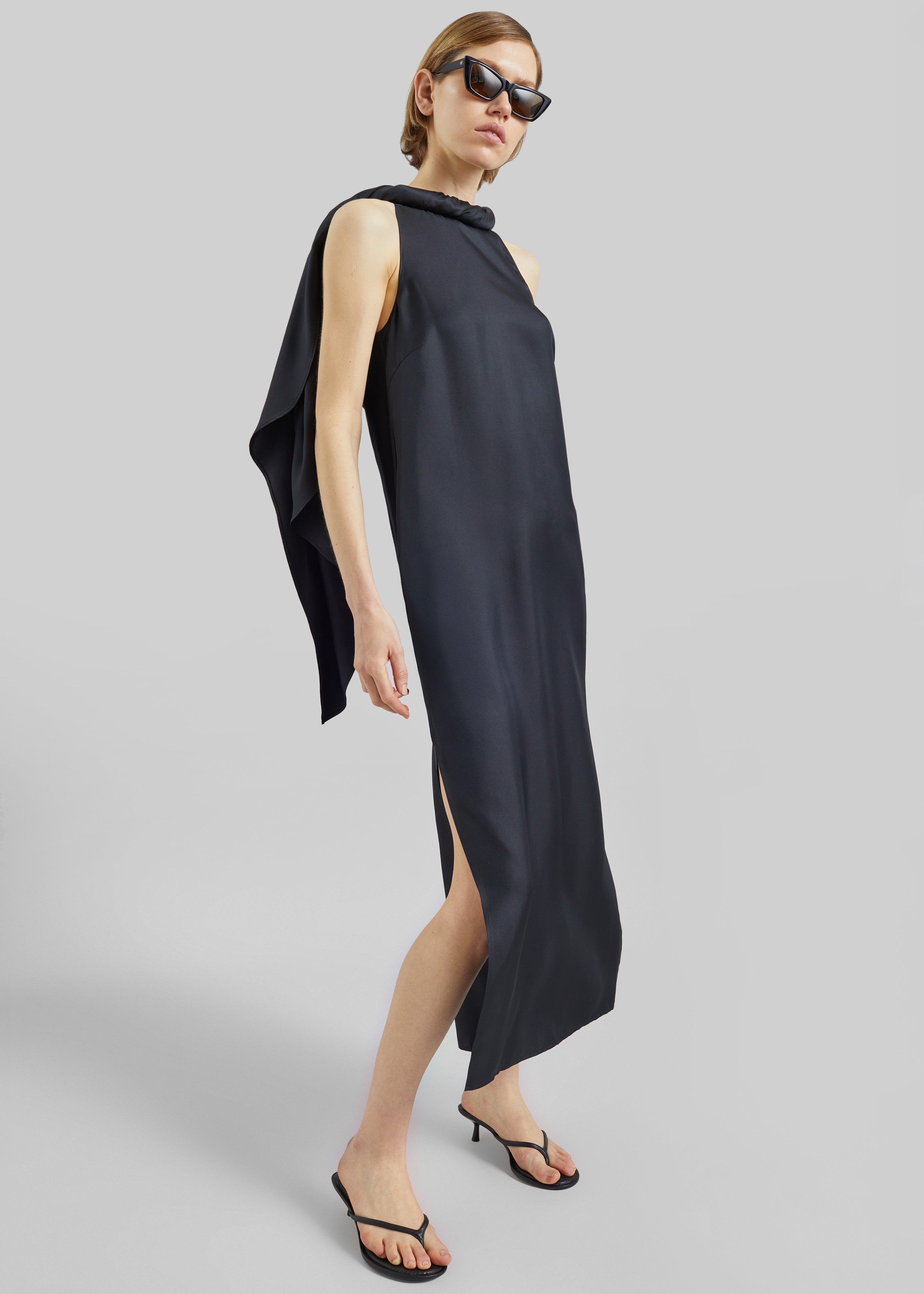 Loulou de Saison Susan Twisted Collar Dress - Black - 1