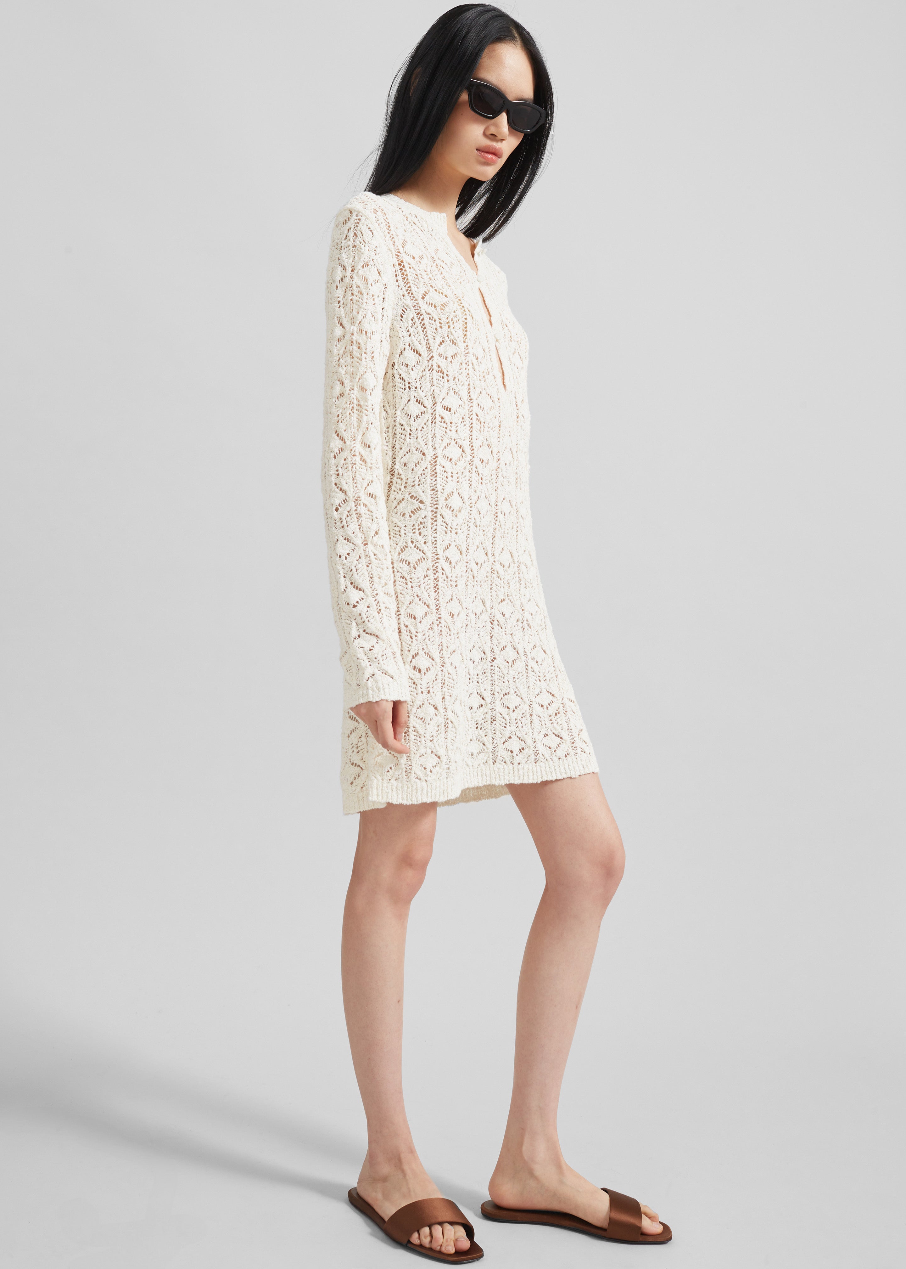 Loulou Studio Evan Lace Stitch Dress - Ivory - 5