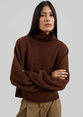 Loulou de Saison Luke Stand Collar Wool Sweater - Brown