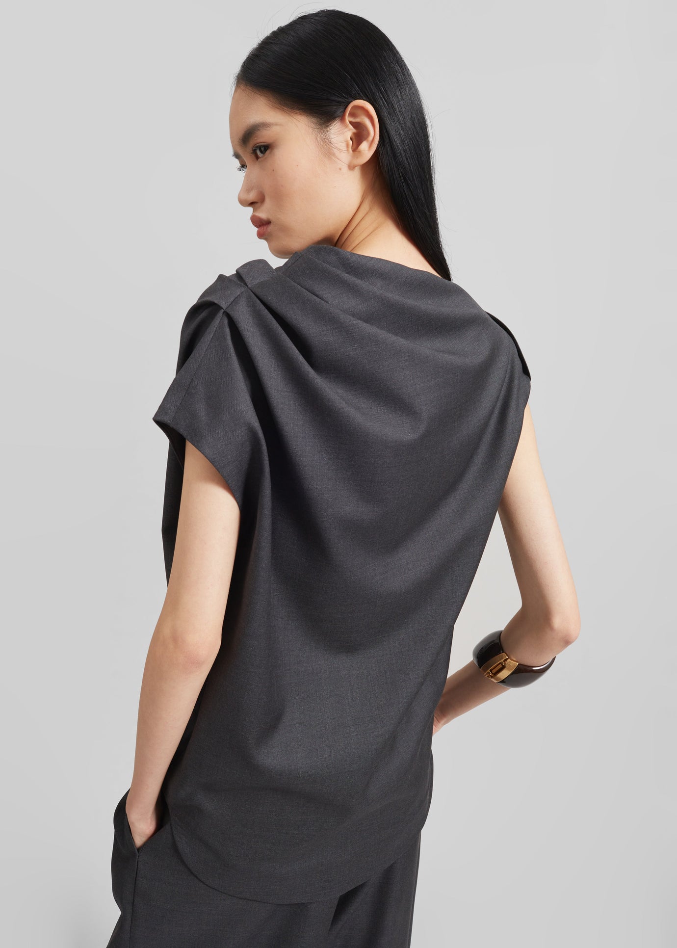 Loulou Studio Lyra Draped Sleeveless Blouse - Black Melange - 1