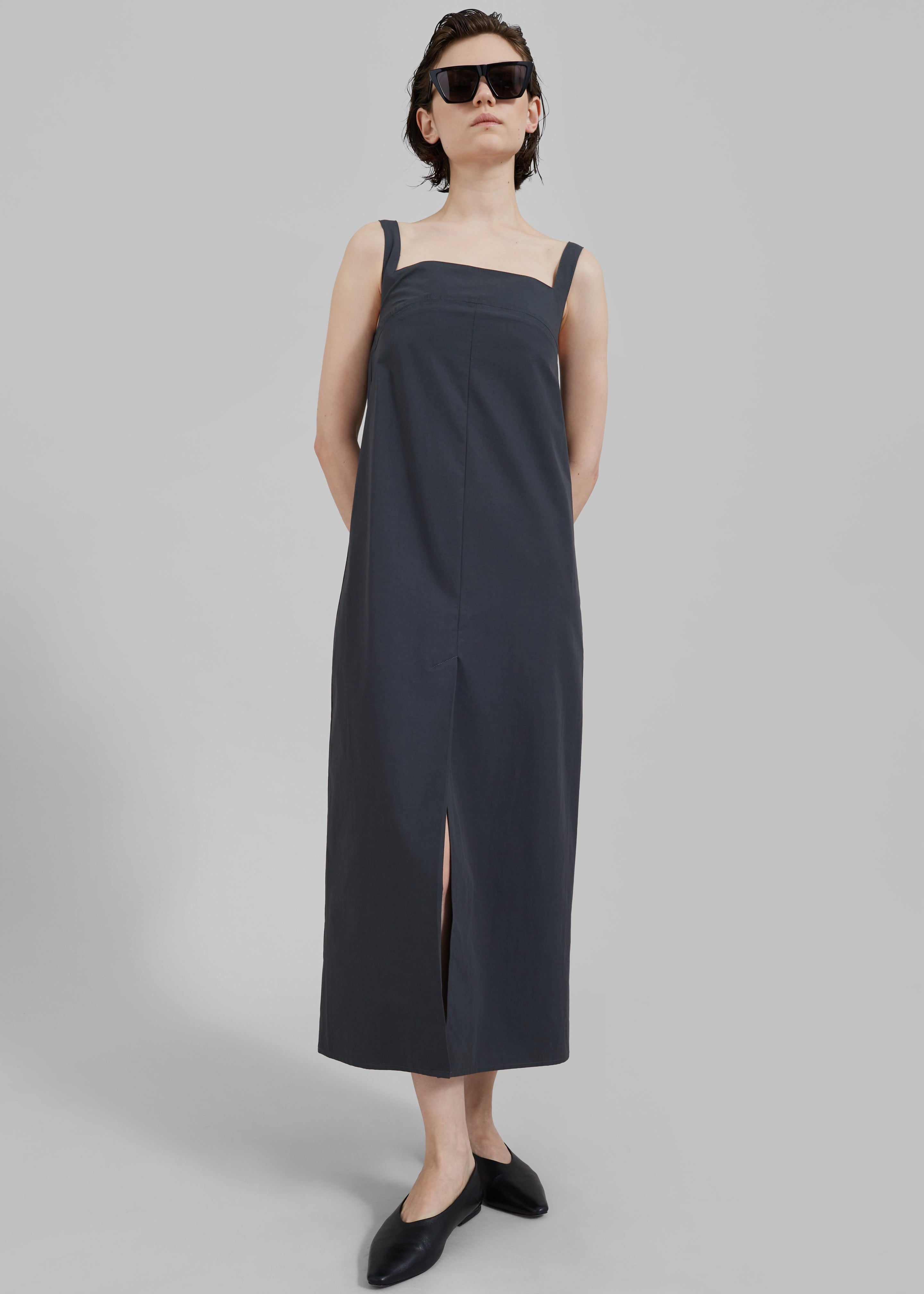 NWT FRANKIE SHOP selling Loulou tiered cotton-poplin midi dress Black Size XS