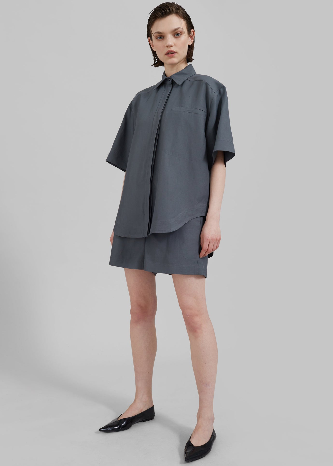 Loulou Studio Moheli Short Sleeve Shirt - Fjord Grey - 1