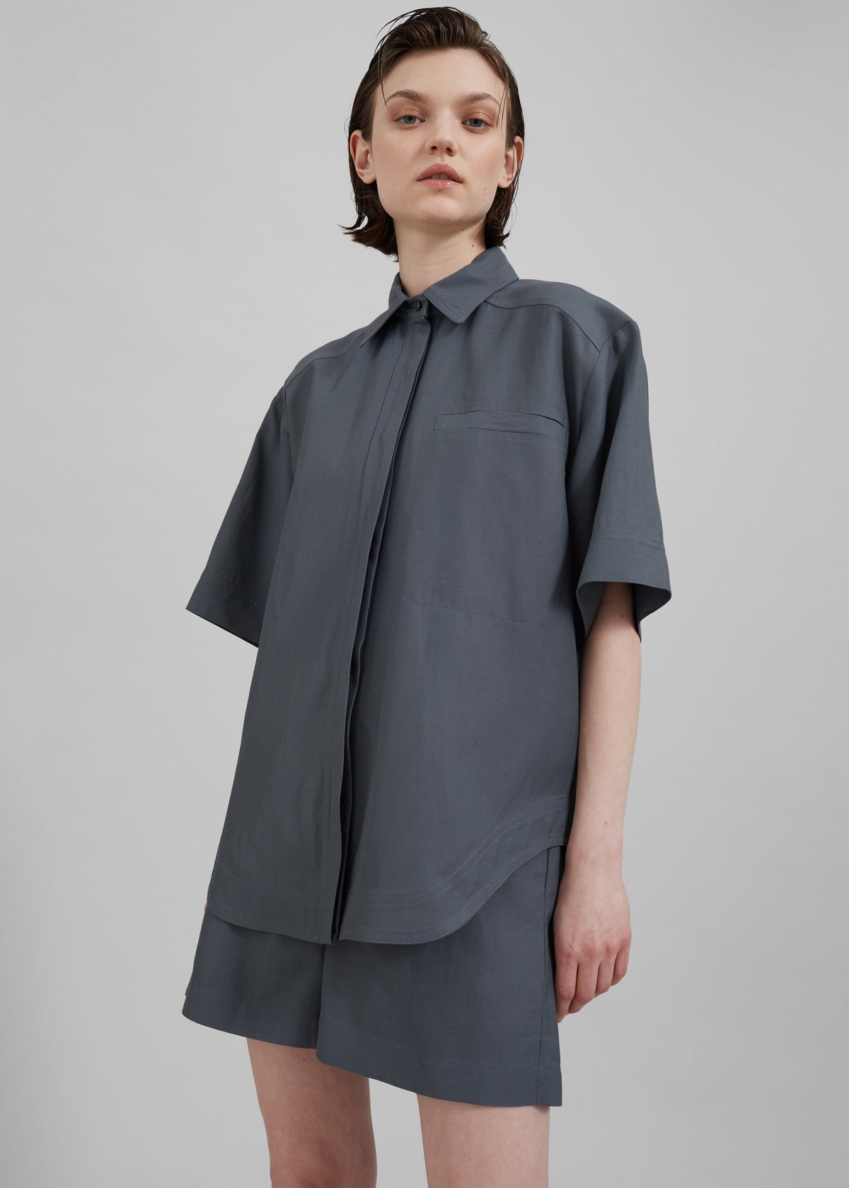 Loulou Studio Moheli Short Sleeve Shirt - Fjord Grey - 1