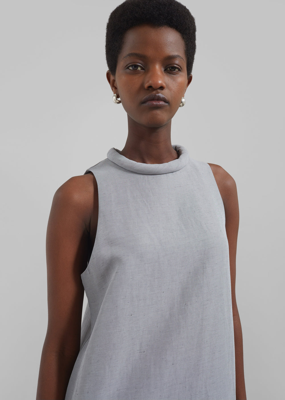 Loulou Studio Rivida Mixed Linen Dress - Pearl Grey Melange - 1