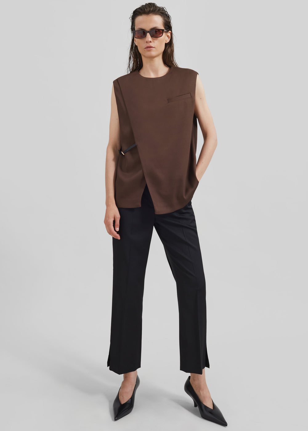 Loulou Studio Sambac Sleeveless Top - Choco - 1