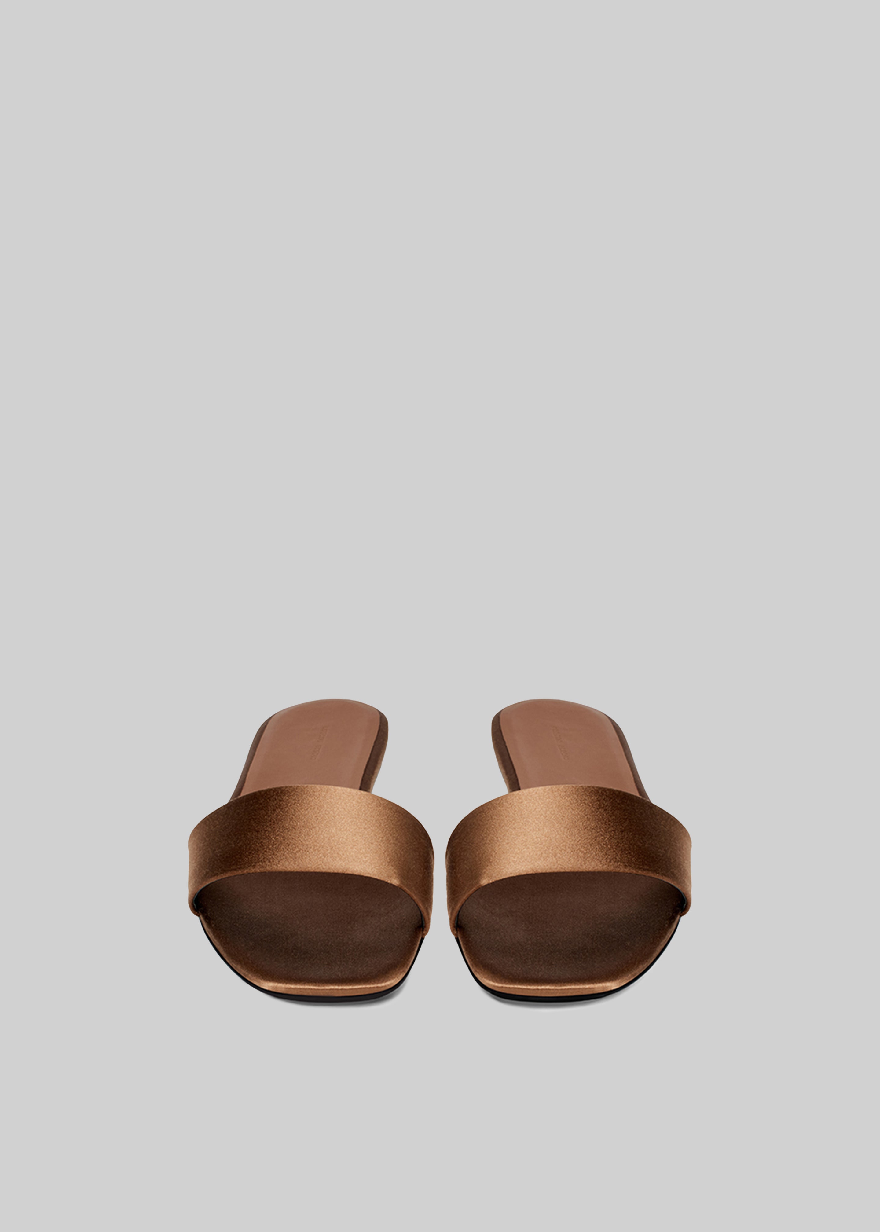 Loulou Studio Stella Flat Satin Slides - Pecan Brown - 3