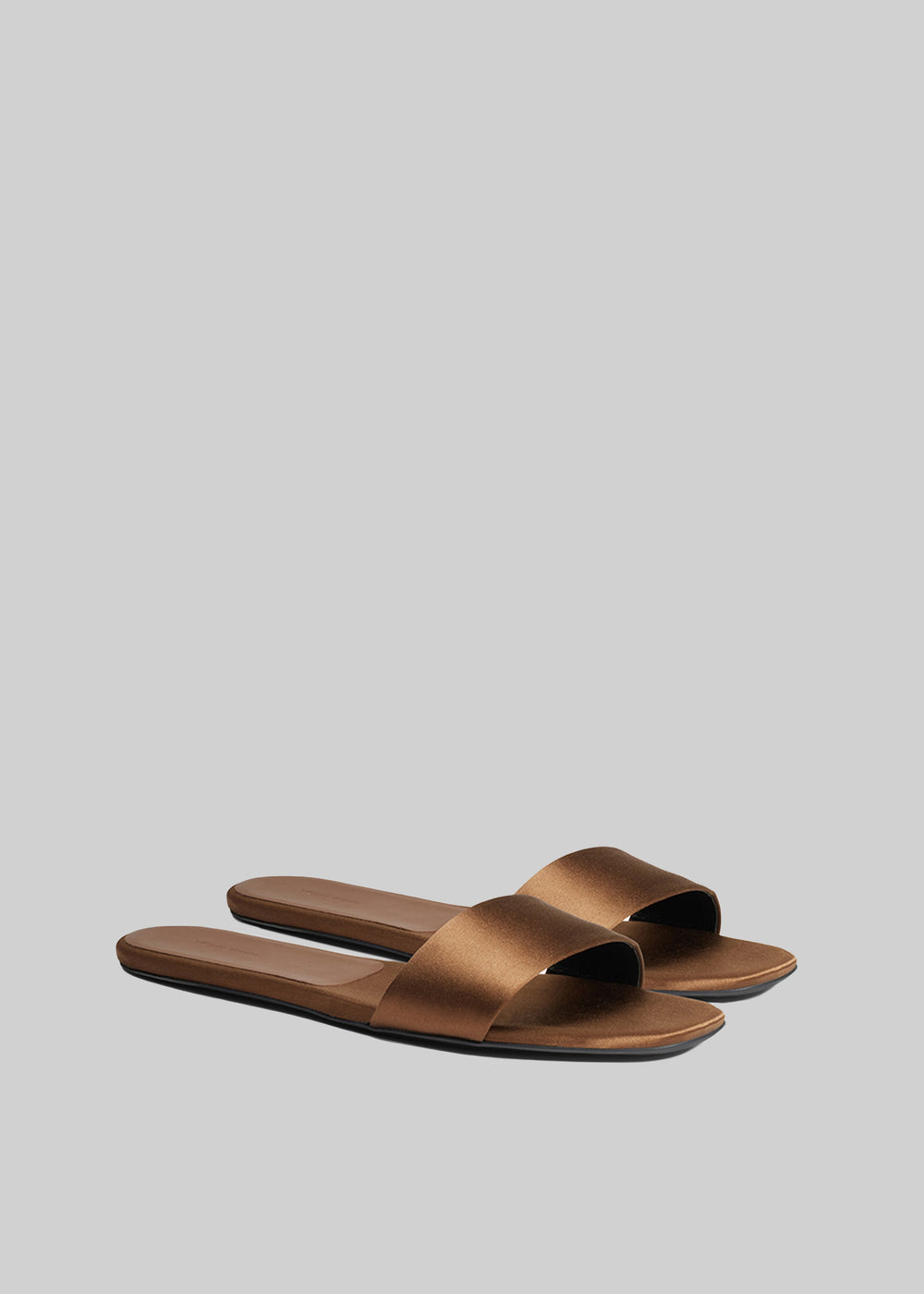 Loulou Studio Stella Flat Satin Slides - Pecan Brown