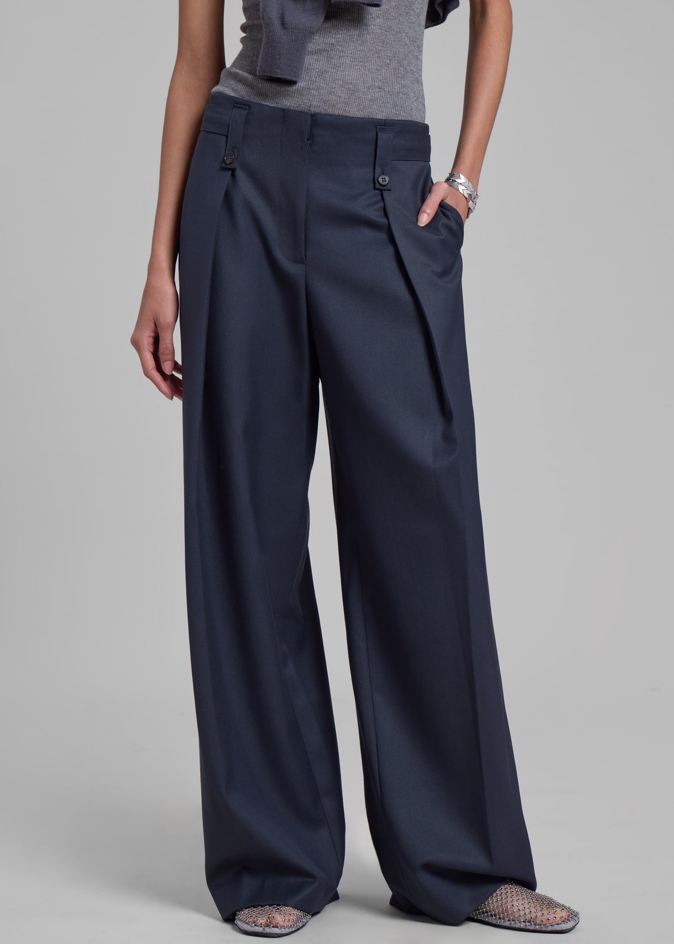 Low Classic Belt Loop Point Trousers - Blue Green