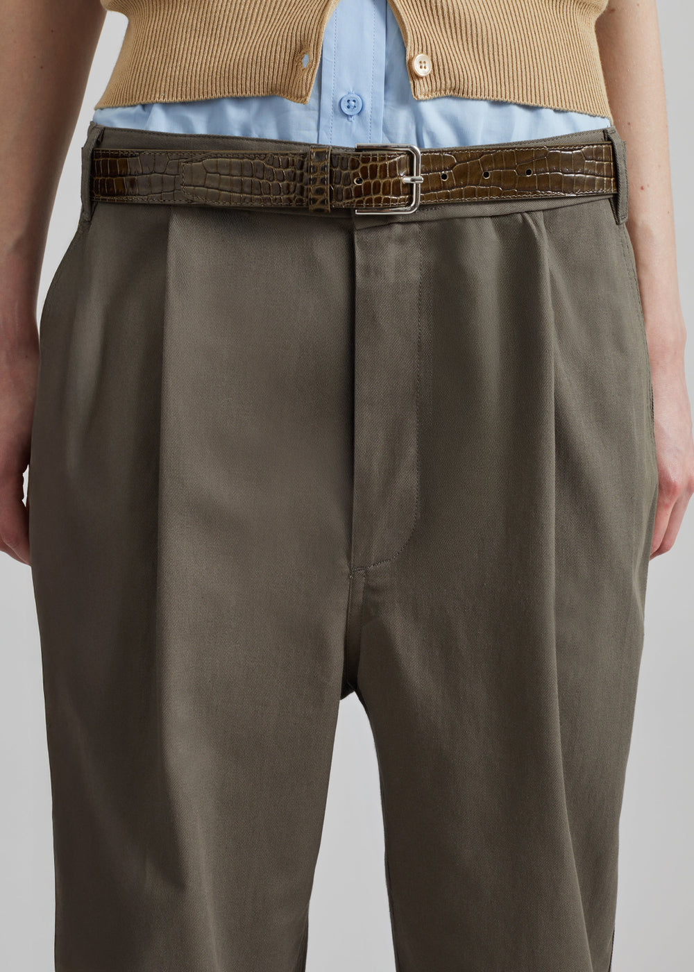 Low Classic Drawstring Washed Cotton Pants - Khaki - 1