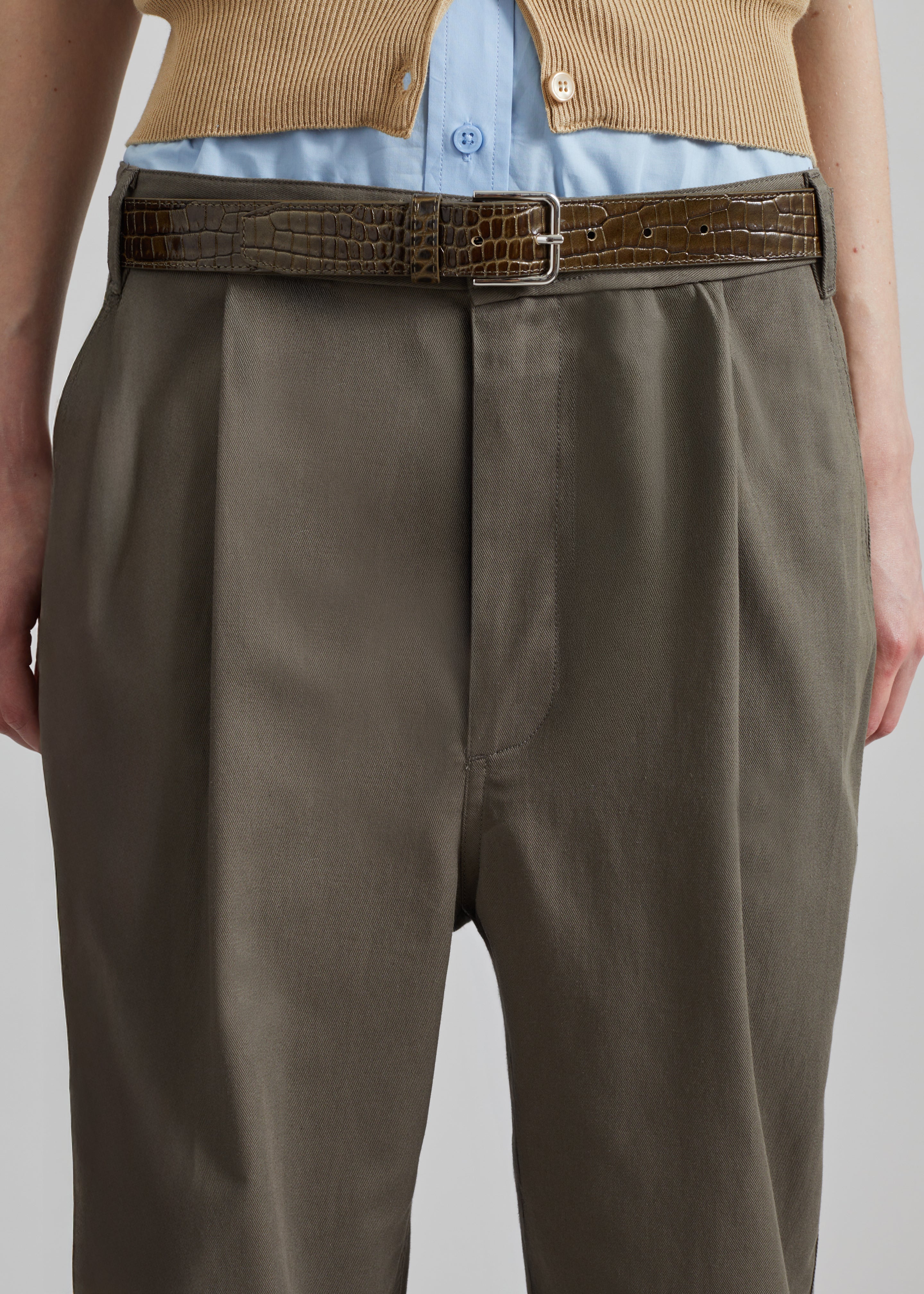 Low Classic Drawstring Washed Cotton Pants - Khaki - 2