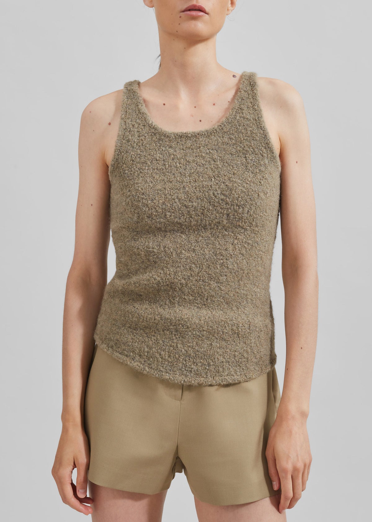 Low Classic Fluffy Sleeveless Knit Top - Khaki - 2