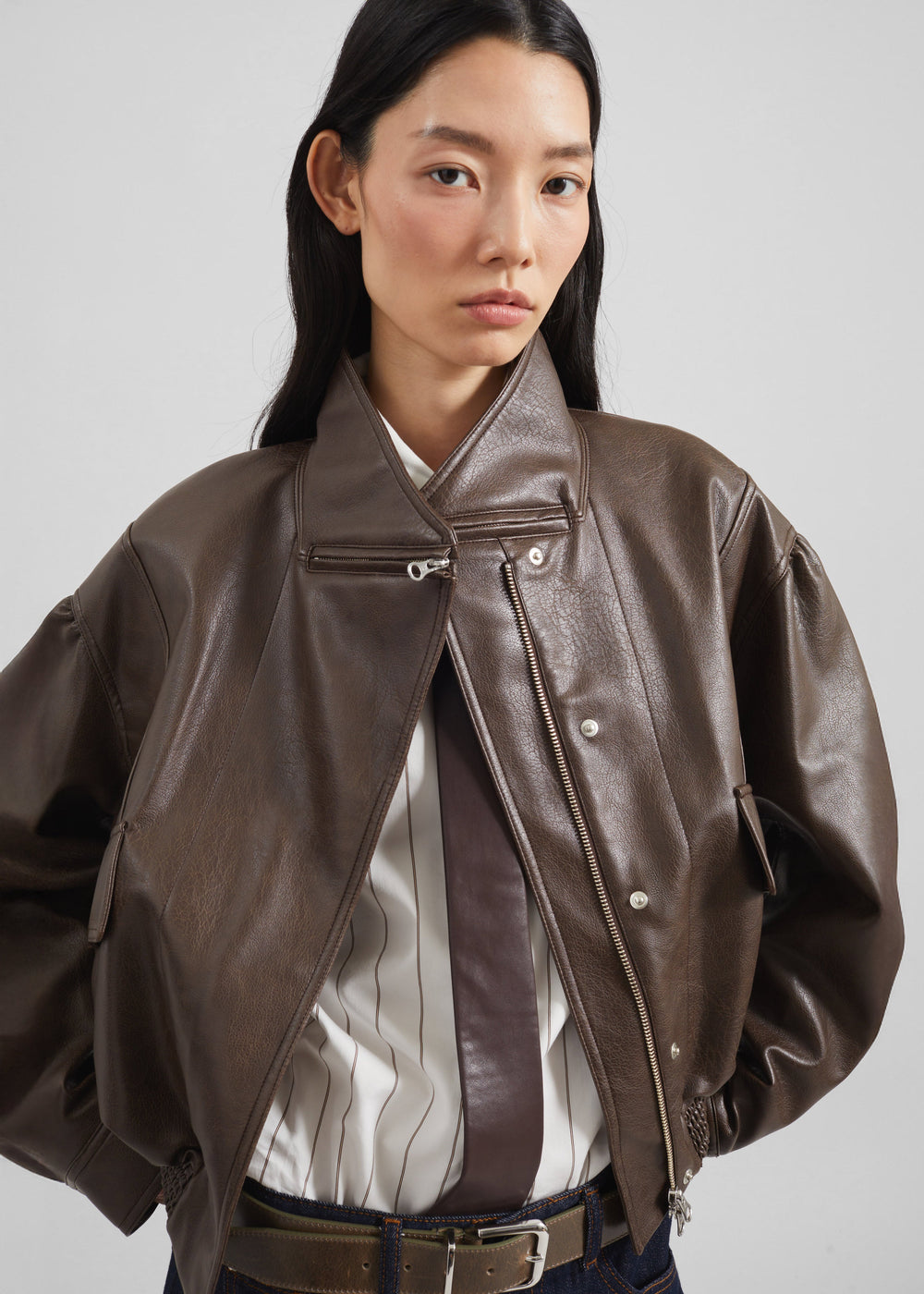 Low Classic Leather Short Jacket - Brown - 1