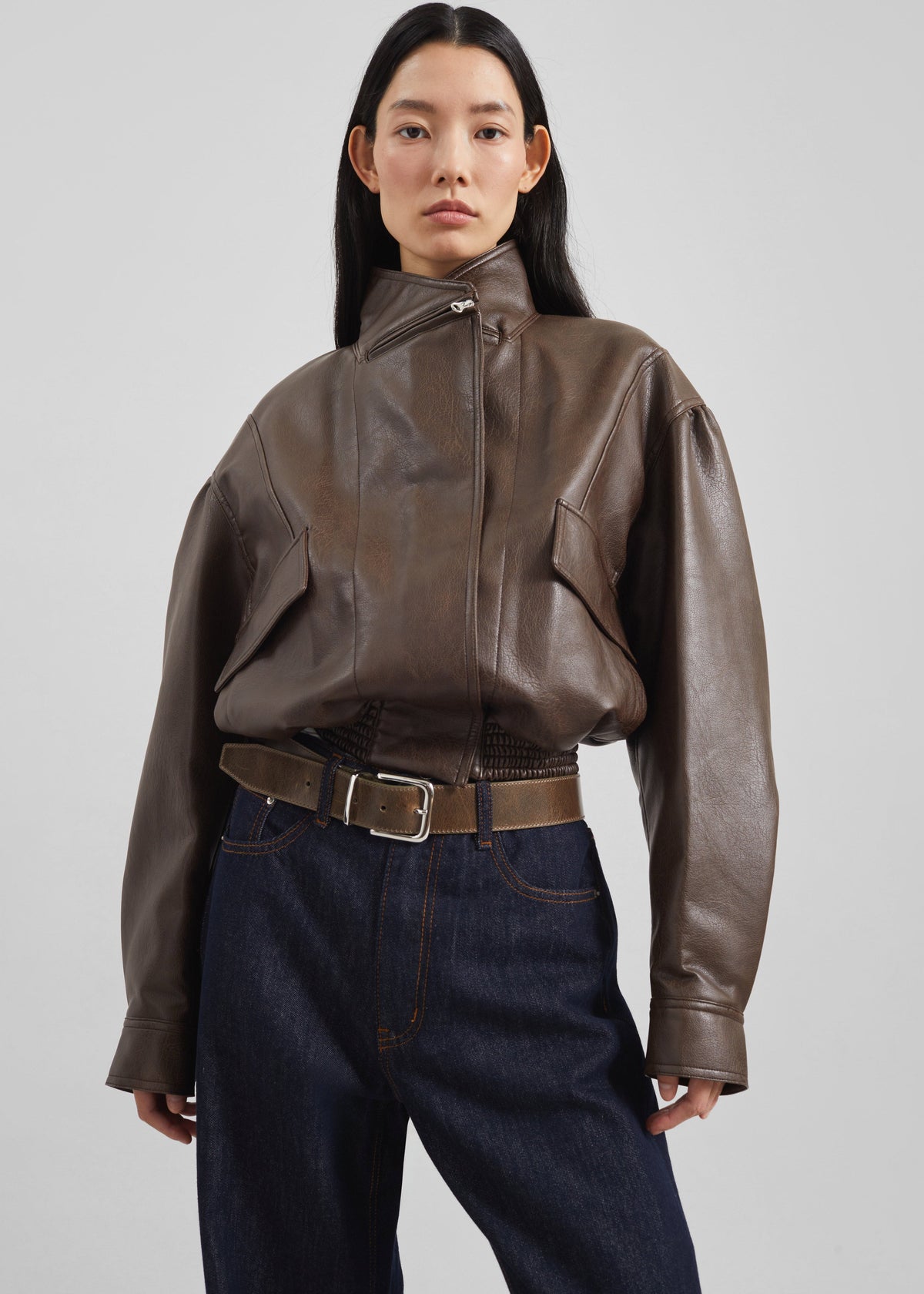Low Classic Leather Short Jacket - Brown - 1