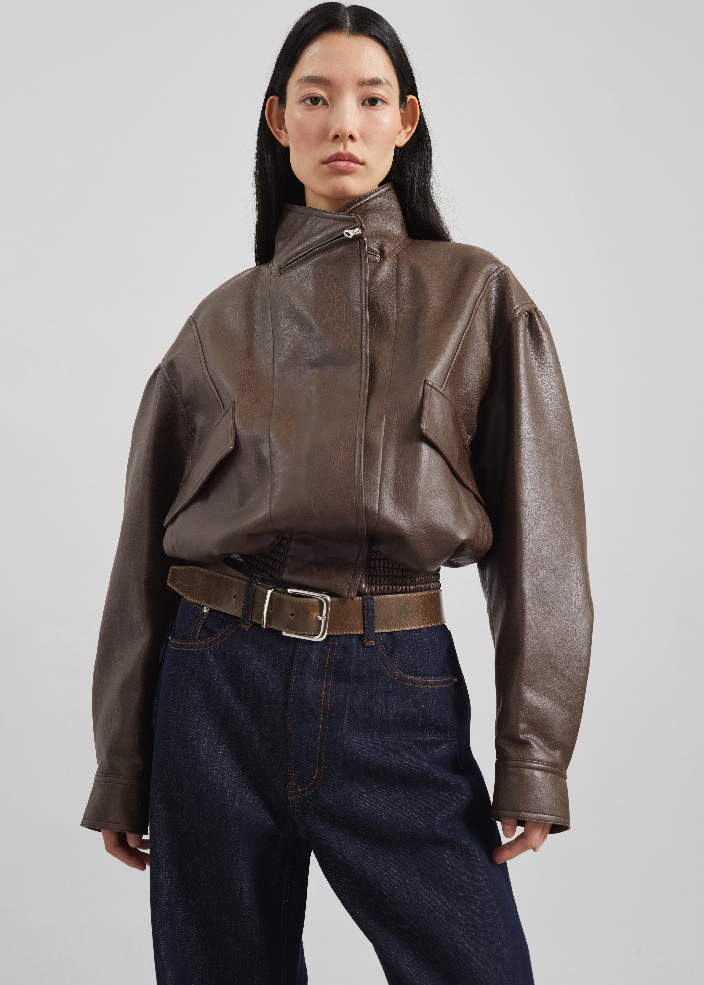 Low Classic Leather Short Jacket - Brown - 1