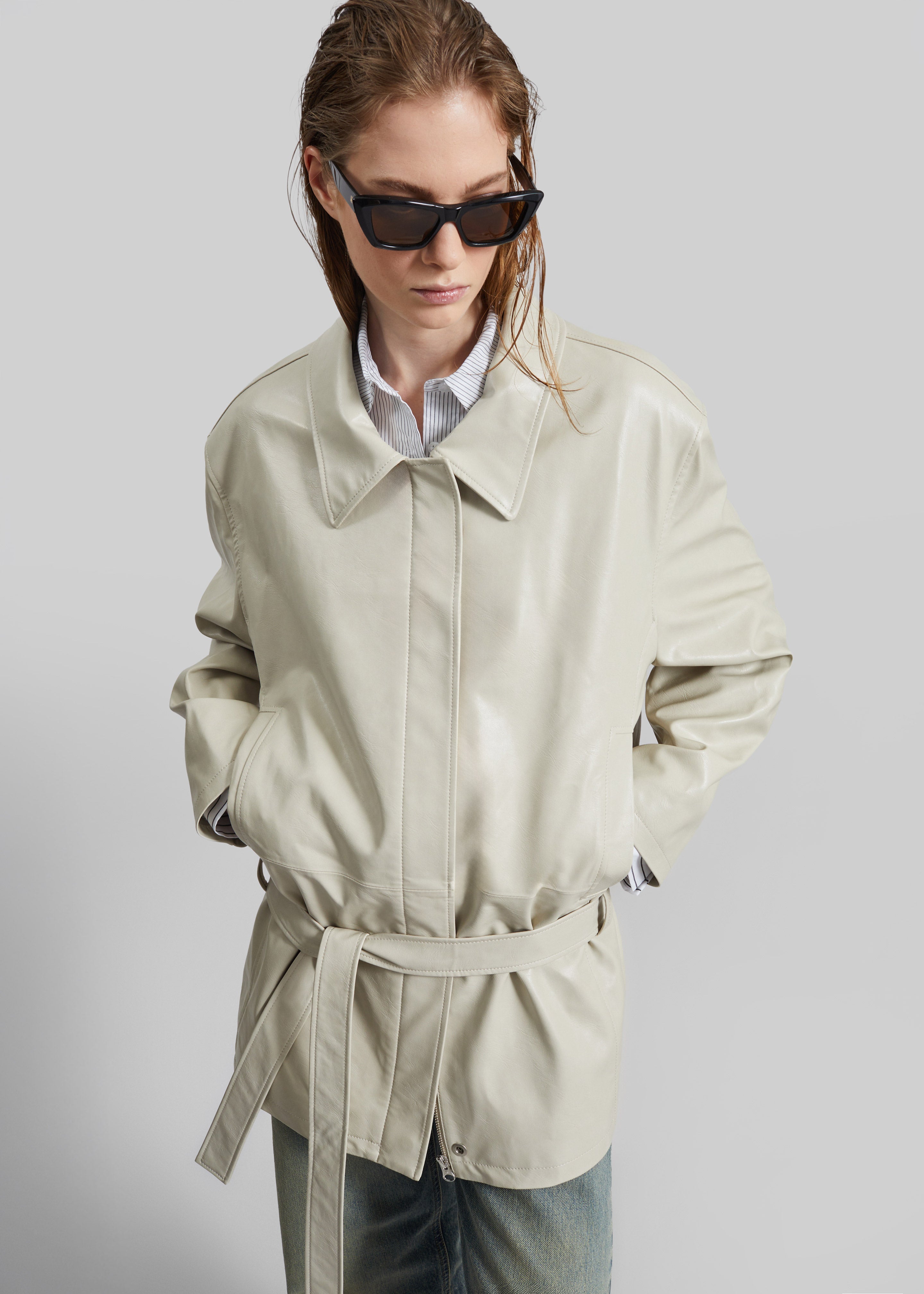 Low Classic Low Waist Artificial Leather Jacket - Beige - 1