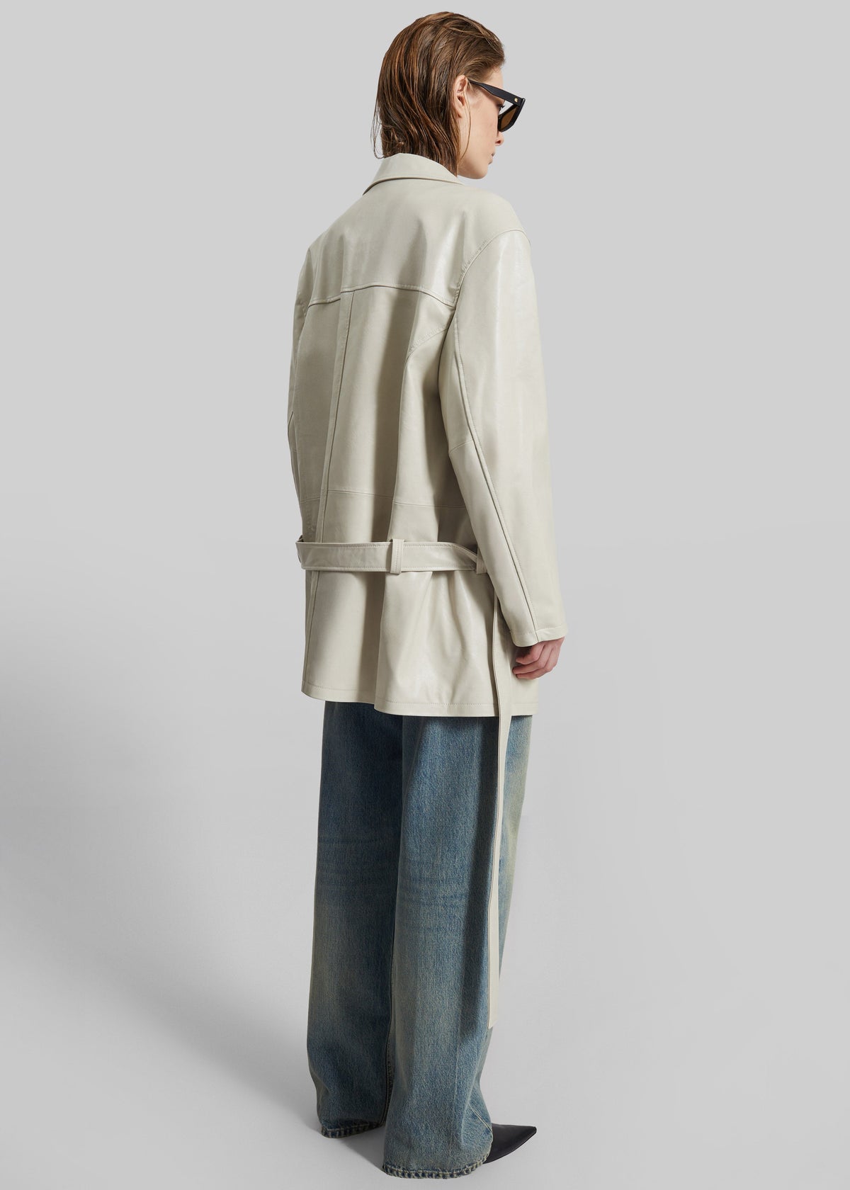 Low Classic Low Waist Artificial Leather Jacket - Beige - 9