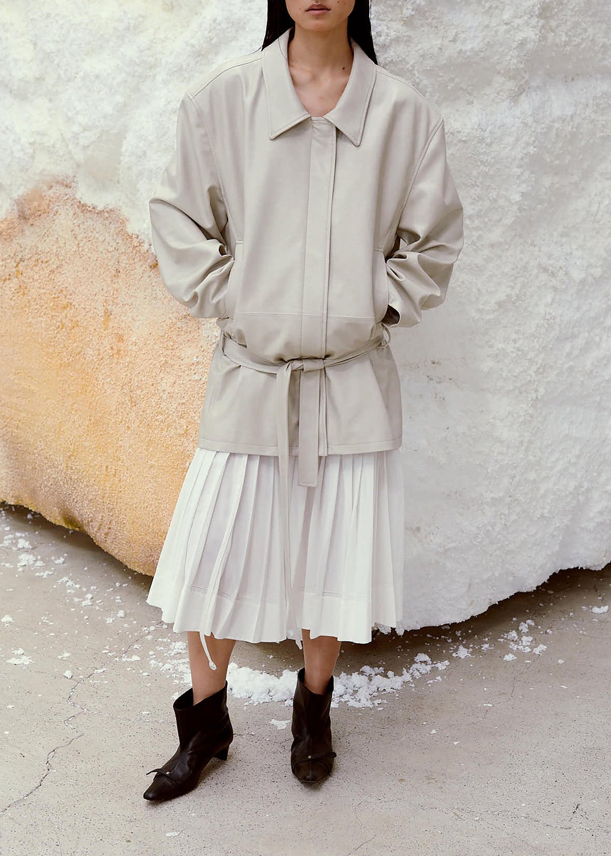 Low Classic Low Waist Artificial Leather Jacket - Beige - 3