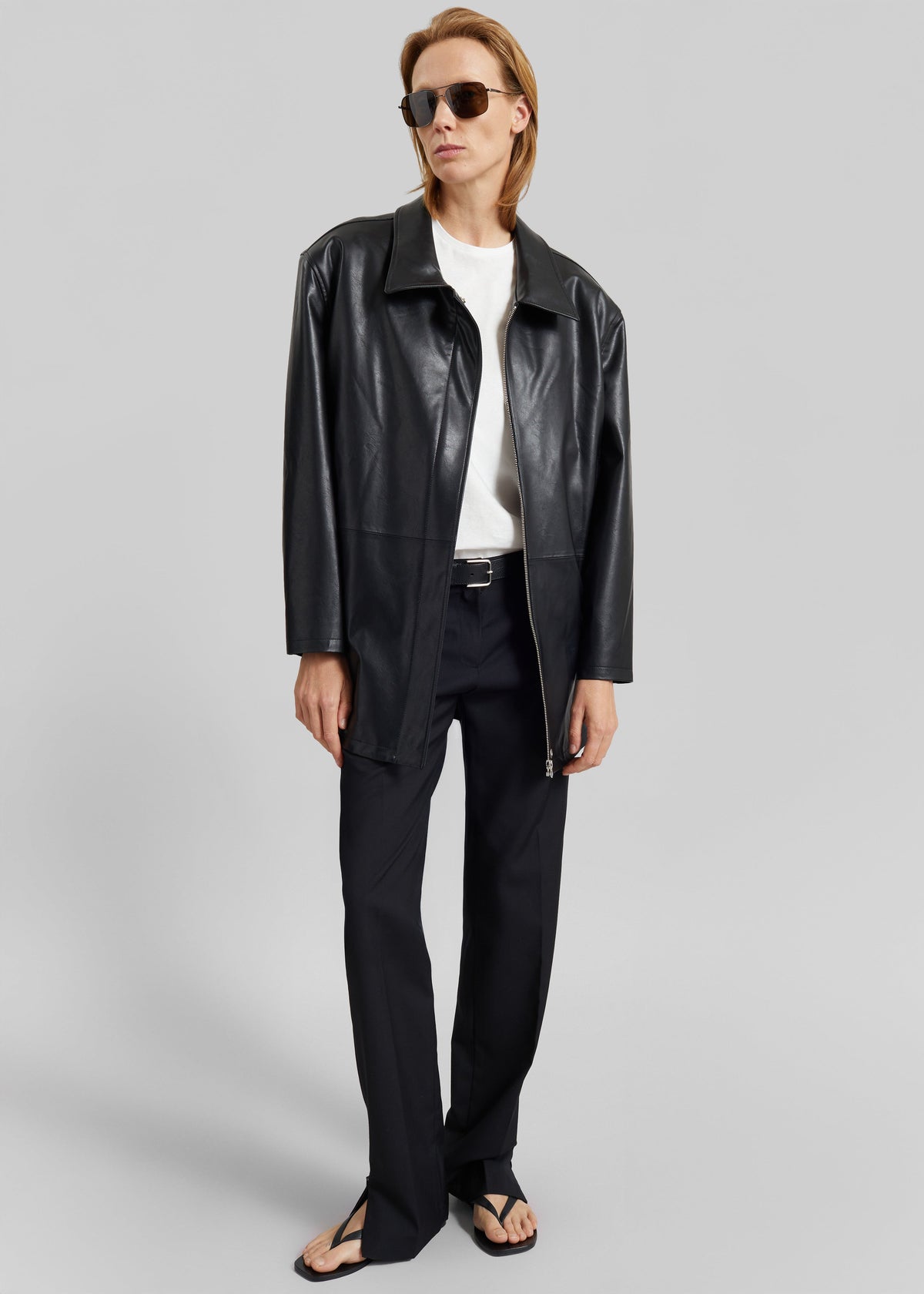 Low Classic Low Waist Artificial Leather Jacket - Black - 5