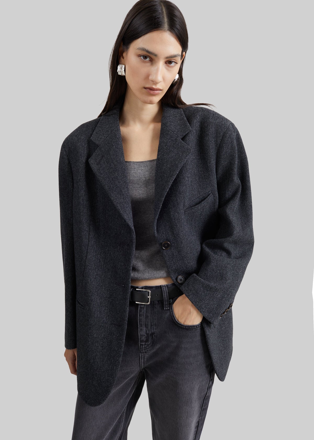 Low Classic Oversized Wool Tailored Jacket - Grey