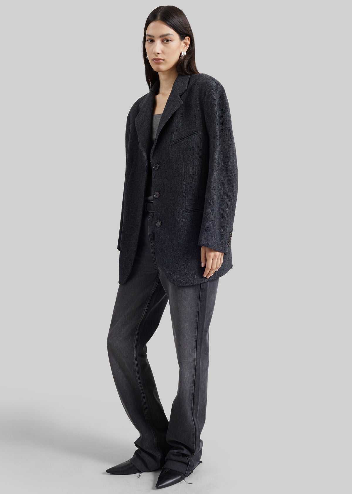 Low Classic Oversized Wool Tailored Jacket - Grey
