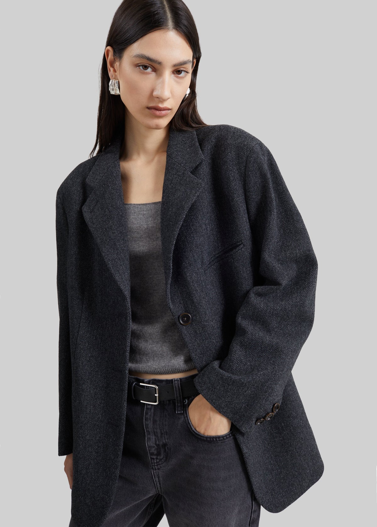 Low Classic Oversized Wool Tailored Jacket - Grey