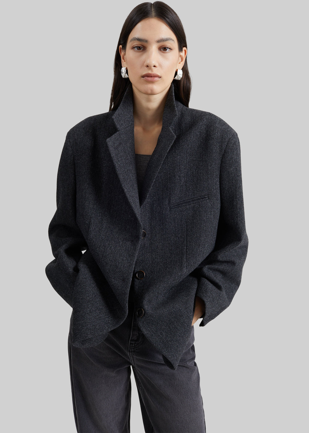 Low Classic Oversized Wool Tailored Jacket - Grey