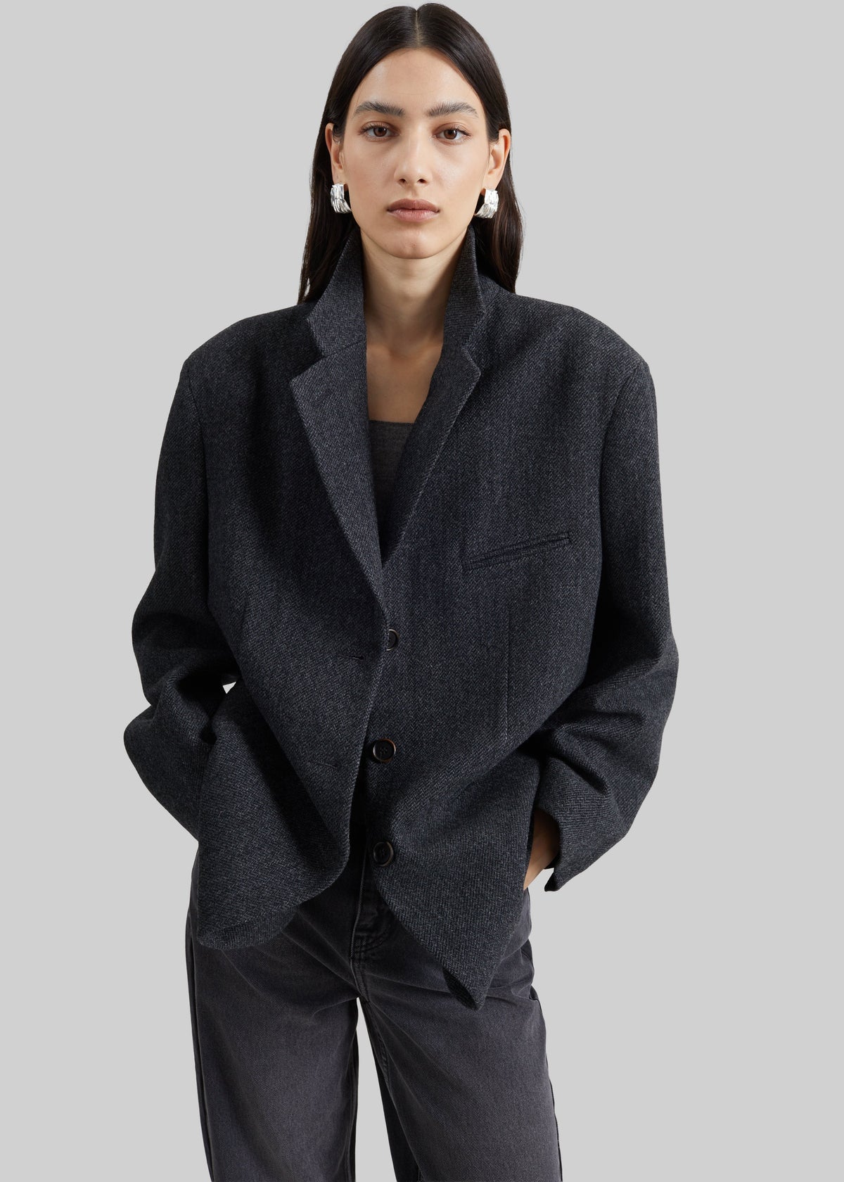 Low Classic Oversized Wool Tailored Jacket - Grey