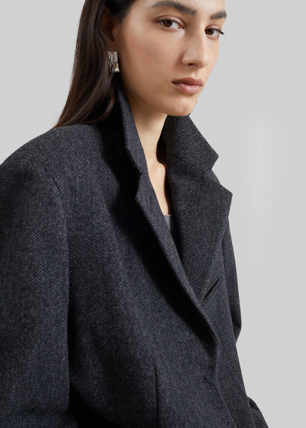 Low Classic Oversized Wool Tailored Jacket - Grey