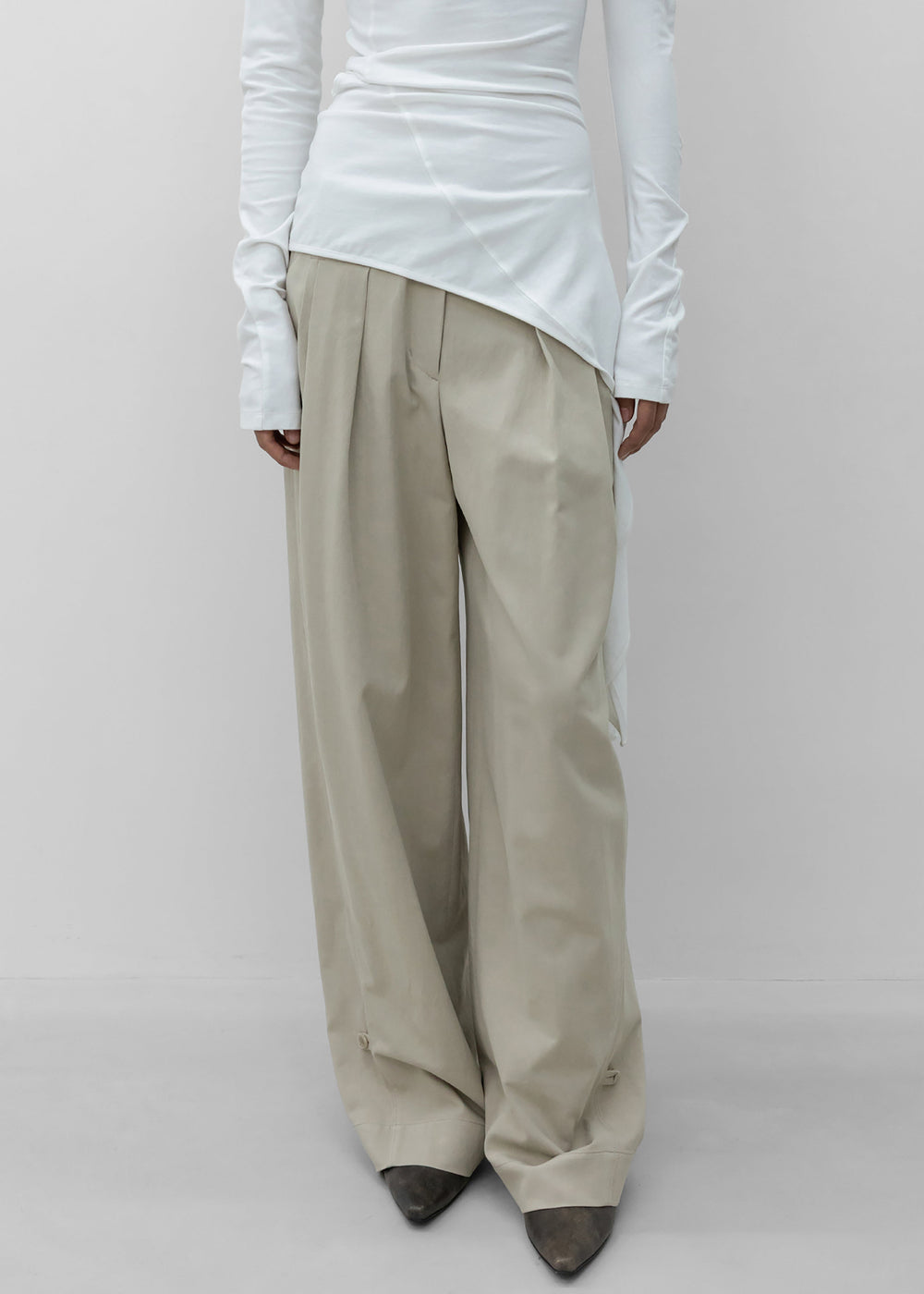 Low Classic pantaloni ampi con doppie pieghe - Beige - 1