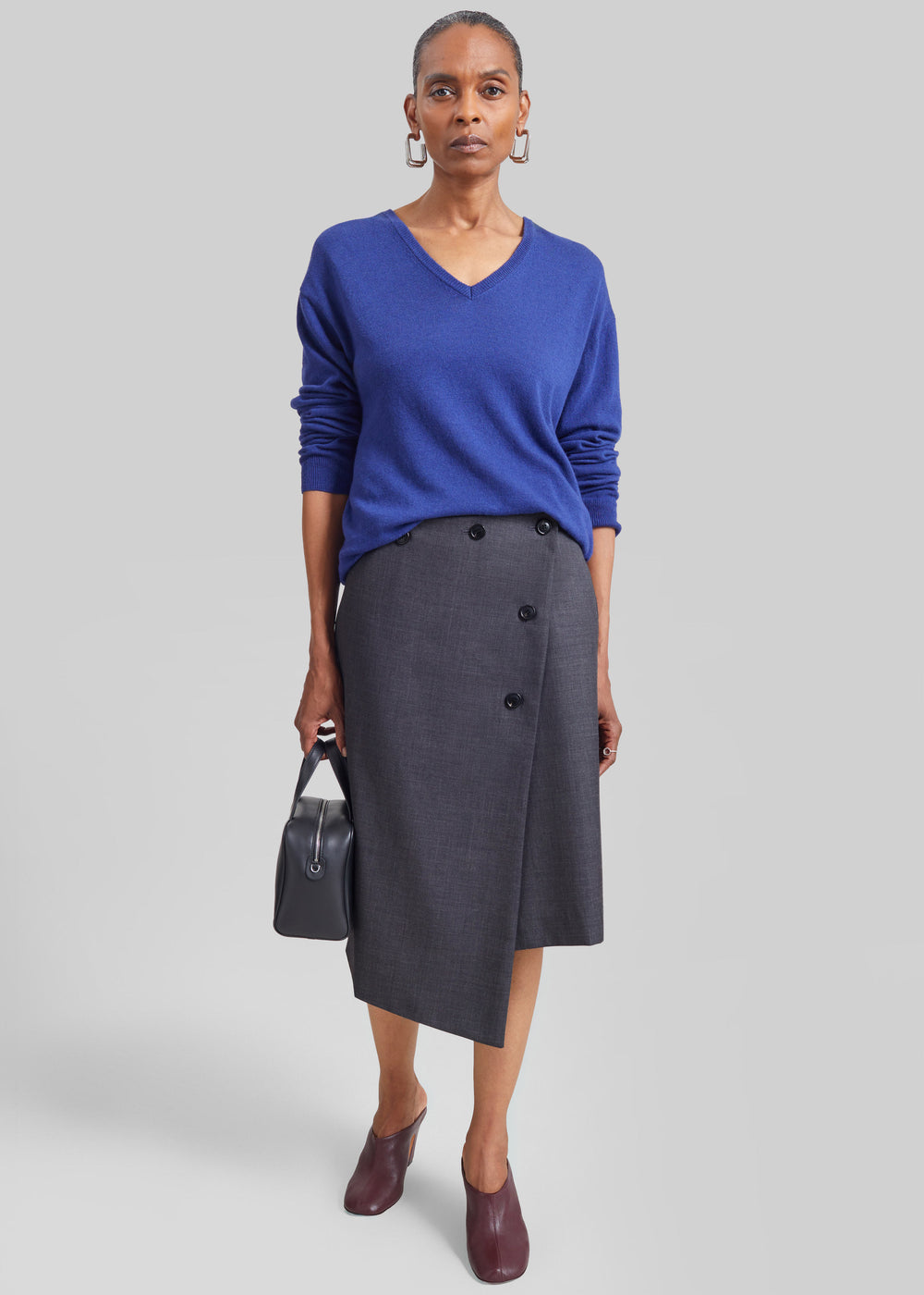 Lowell Asymmetric Midi Skirt - Grey Melange