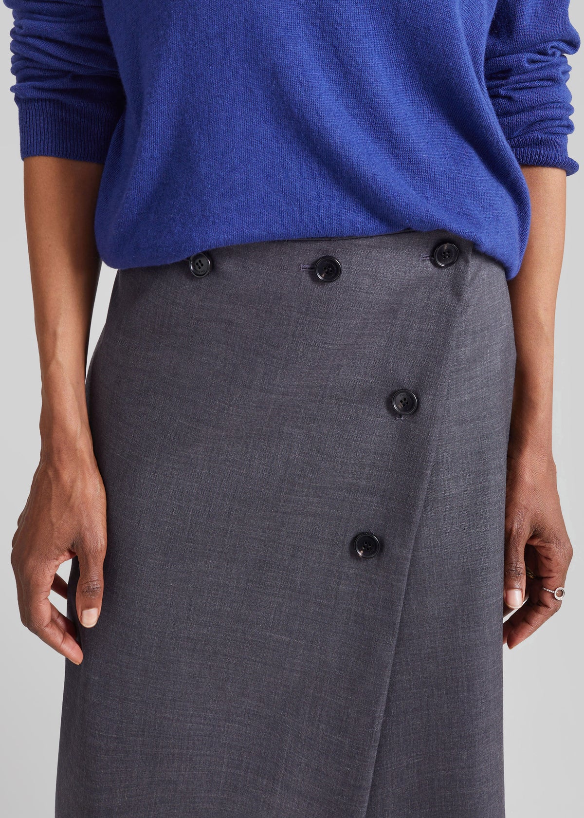 Lowell Asymmetric Midi Skirt - Grey Melange