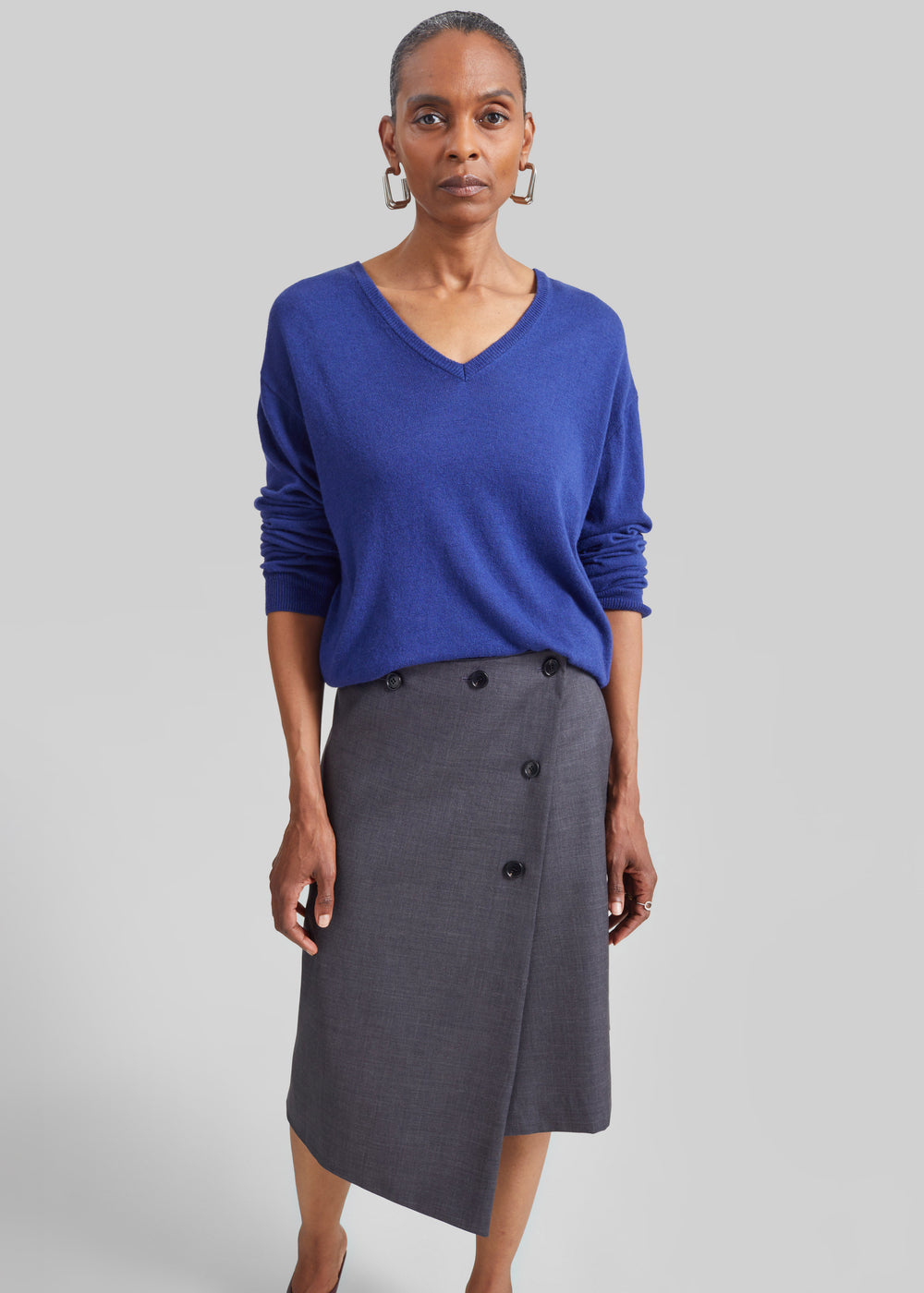 Lowell Asymmetric Midi Skirt - Grey Melange - 1