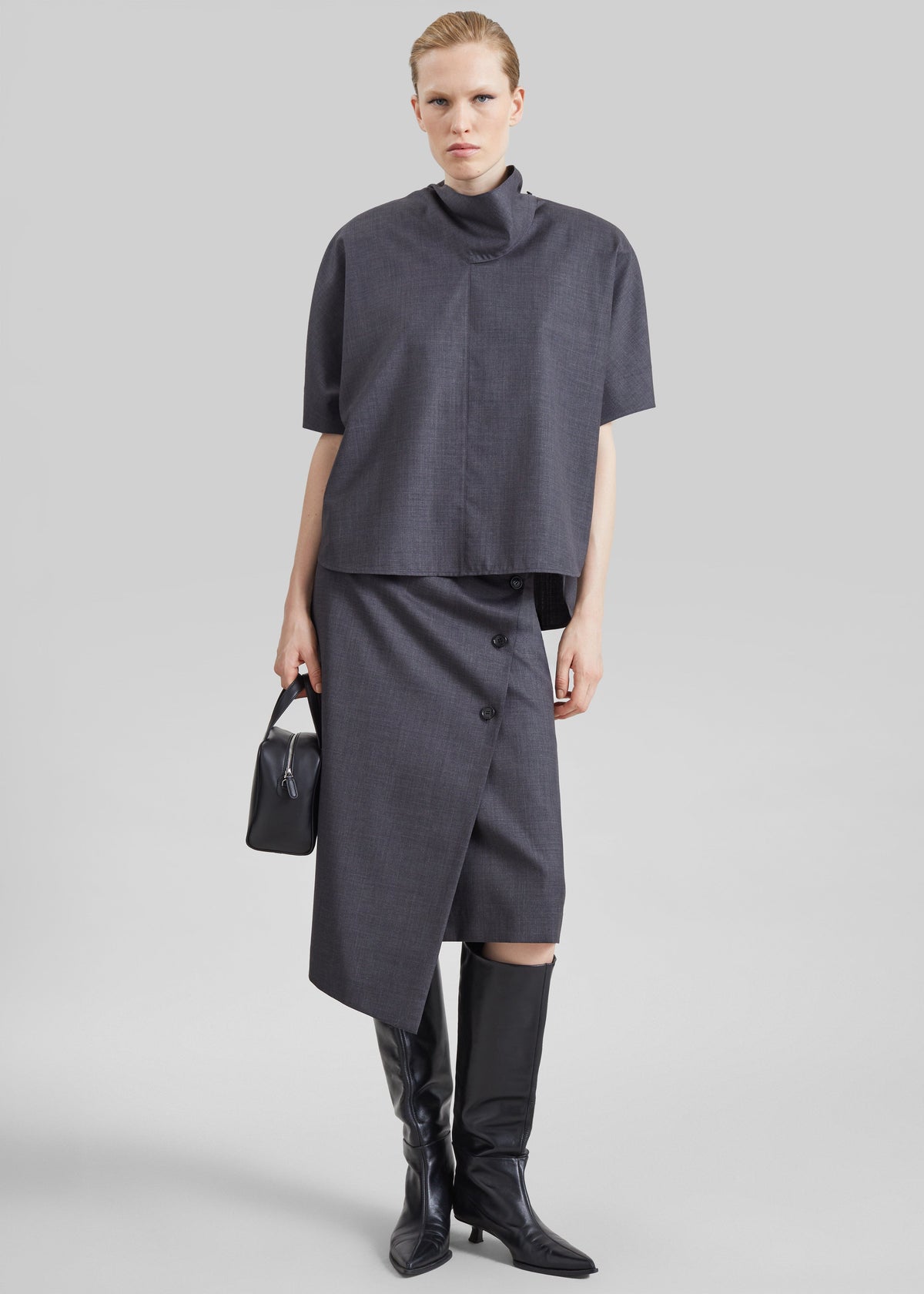 Lowell Asymmetric Midi Skirt - Grey Melange