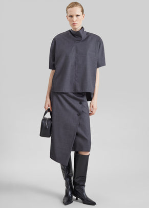 Lowell Asymmetric Midi Skirt - Grey Melange