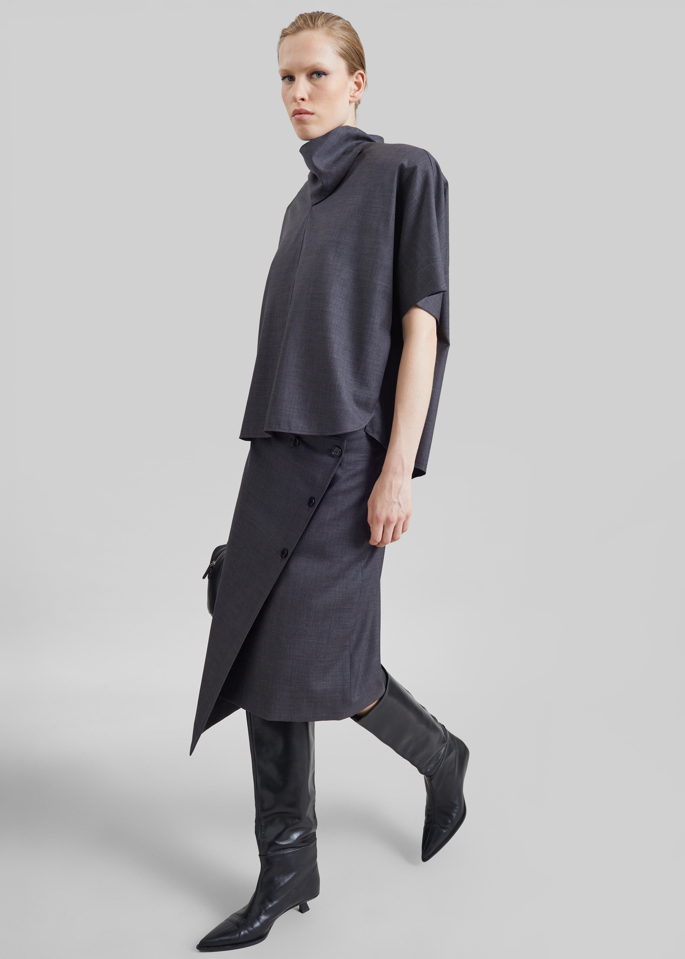 Lowell Asymmetric Midi Skirt - Grey Melange