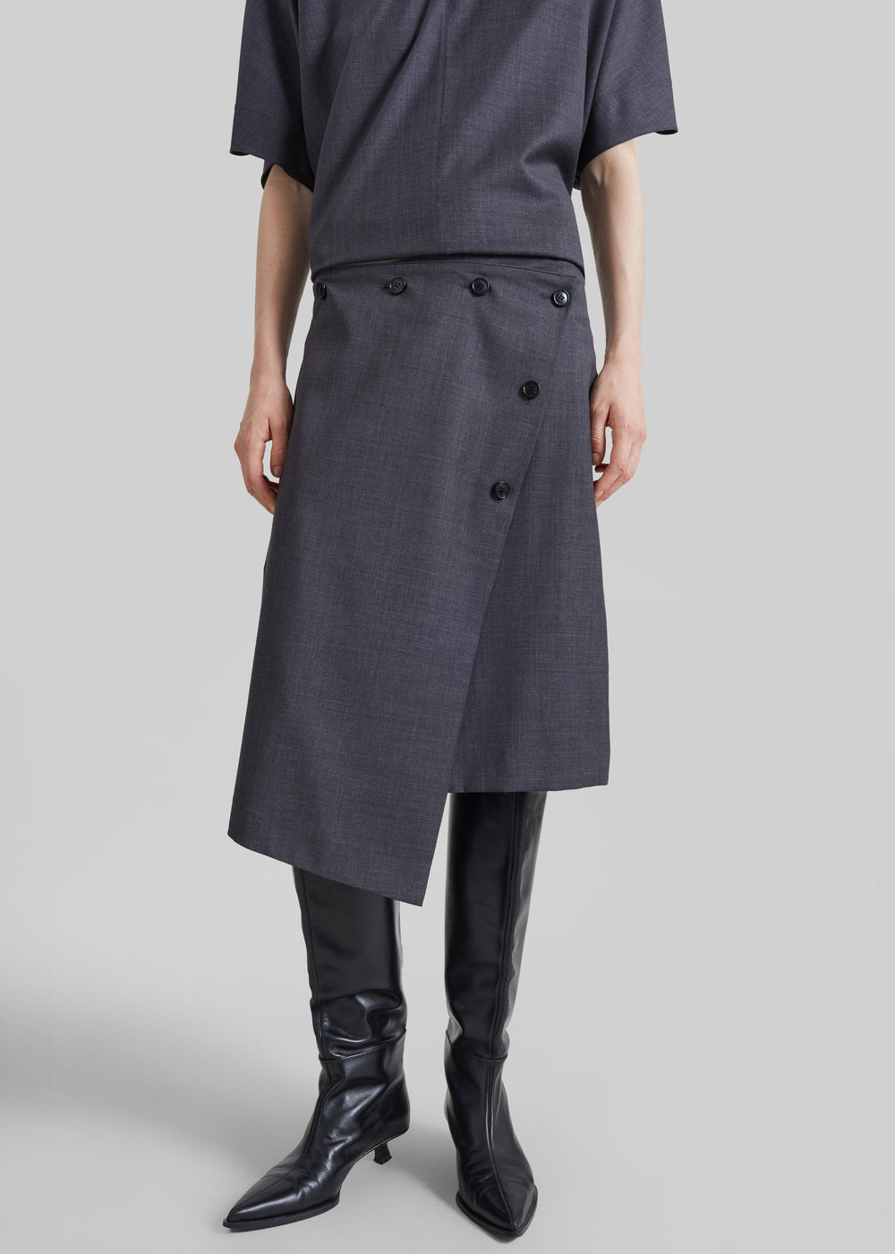 Lowell Asymmetric Midi Skirt - Grey Melange - 1