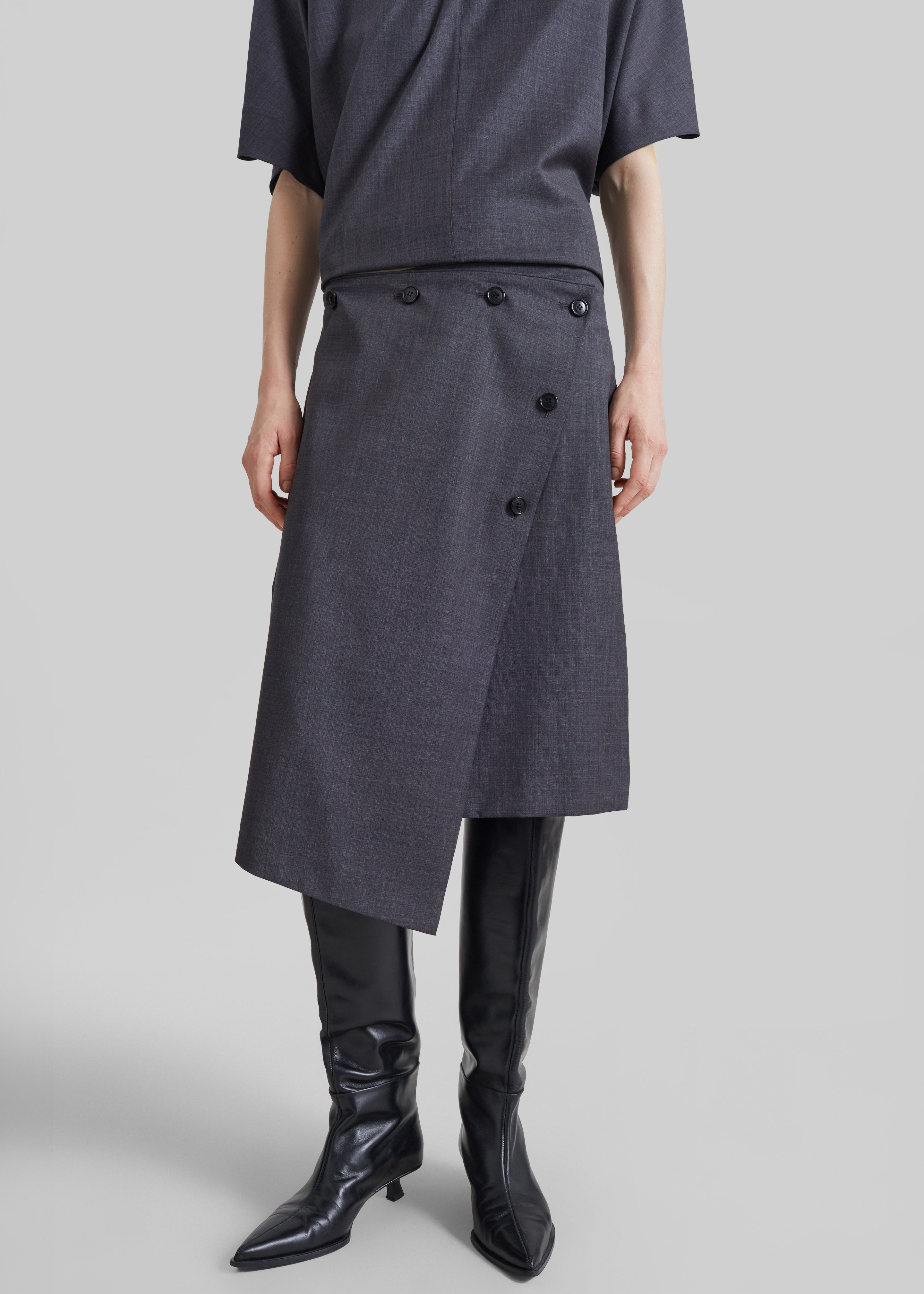 Lowell Asymmetric Midi Skirt - Grey Melange