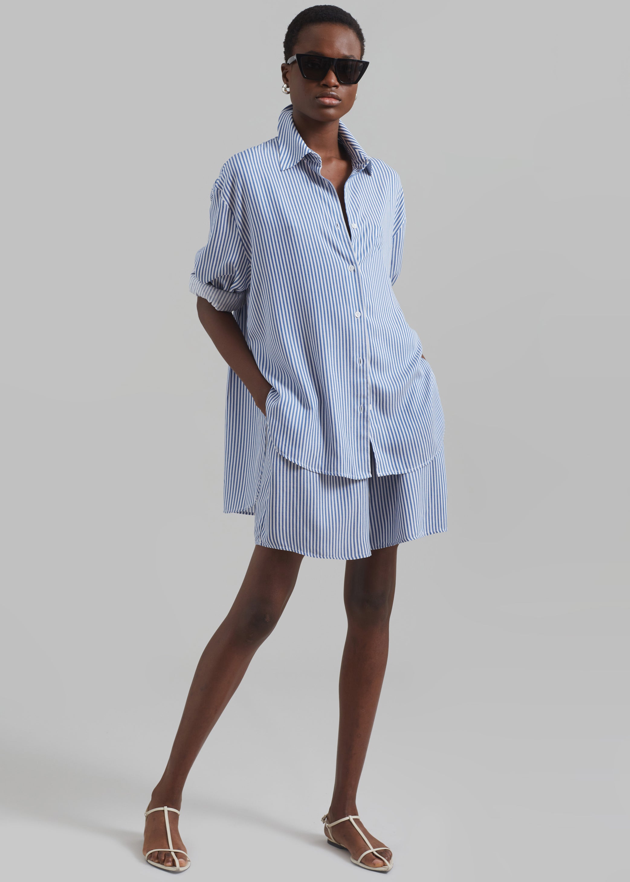 Shop the look image for Lui Fluid Shirt - White/Blue Stripe