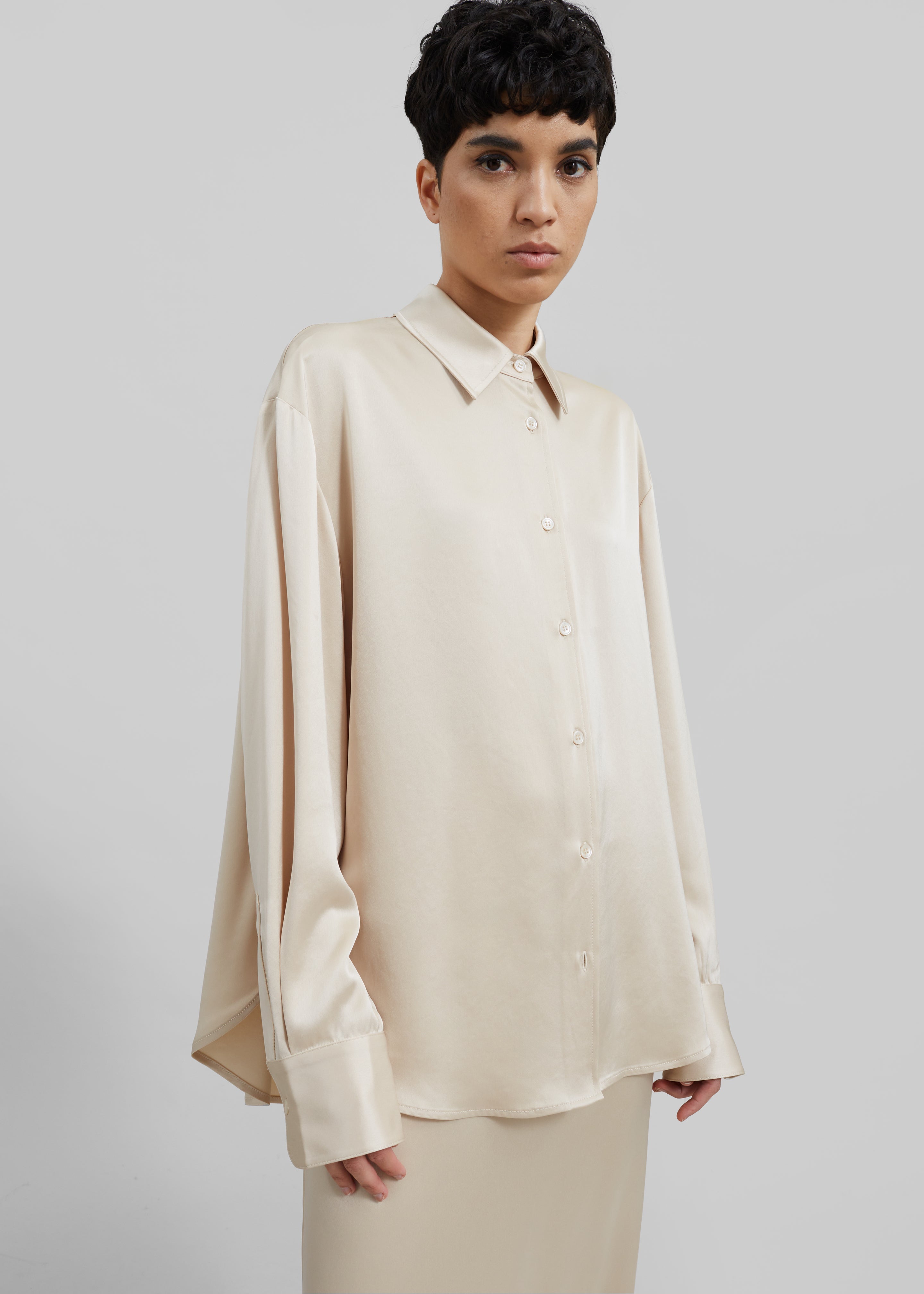 Lui Satin Shirt - Ivory - 1