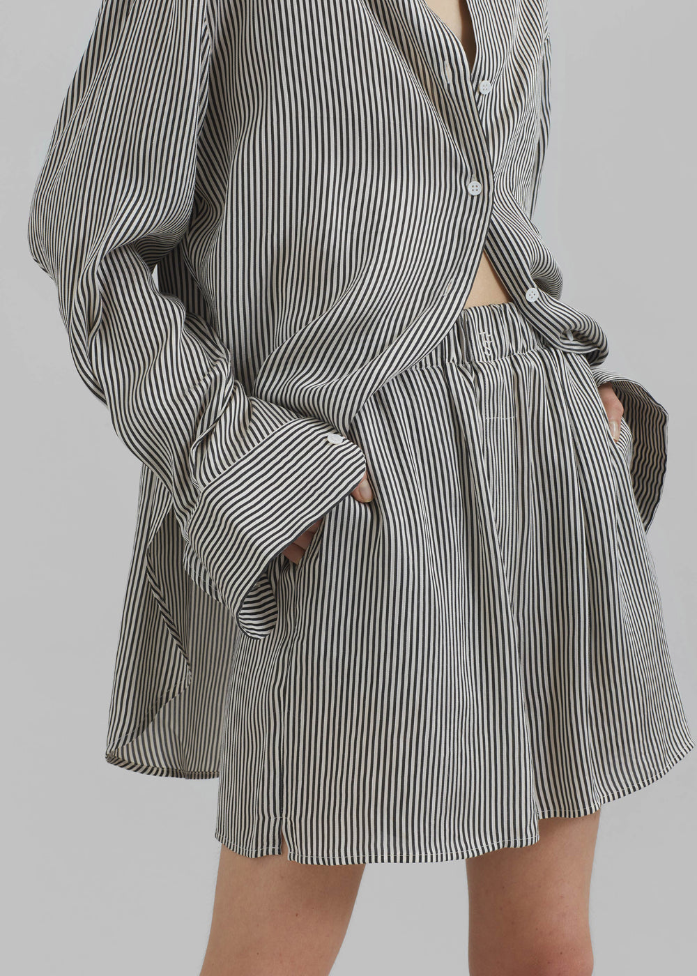 Lui Striped Silk Boxer Shorts - Black/White Stripe - 1