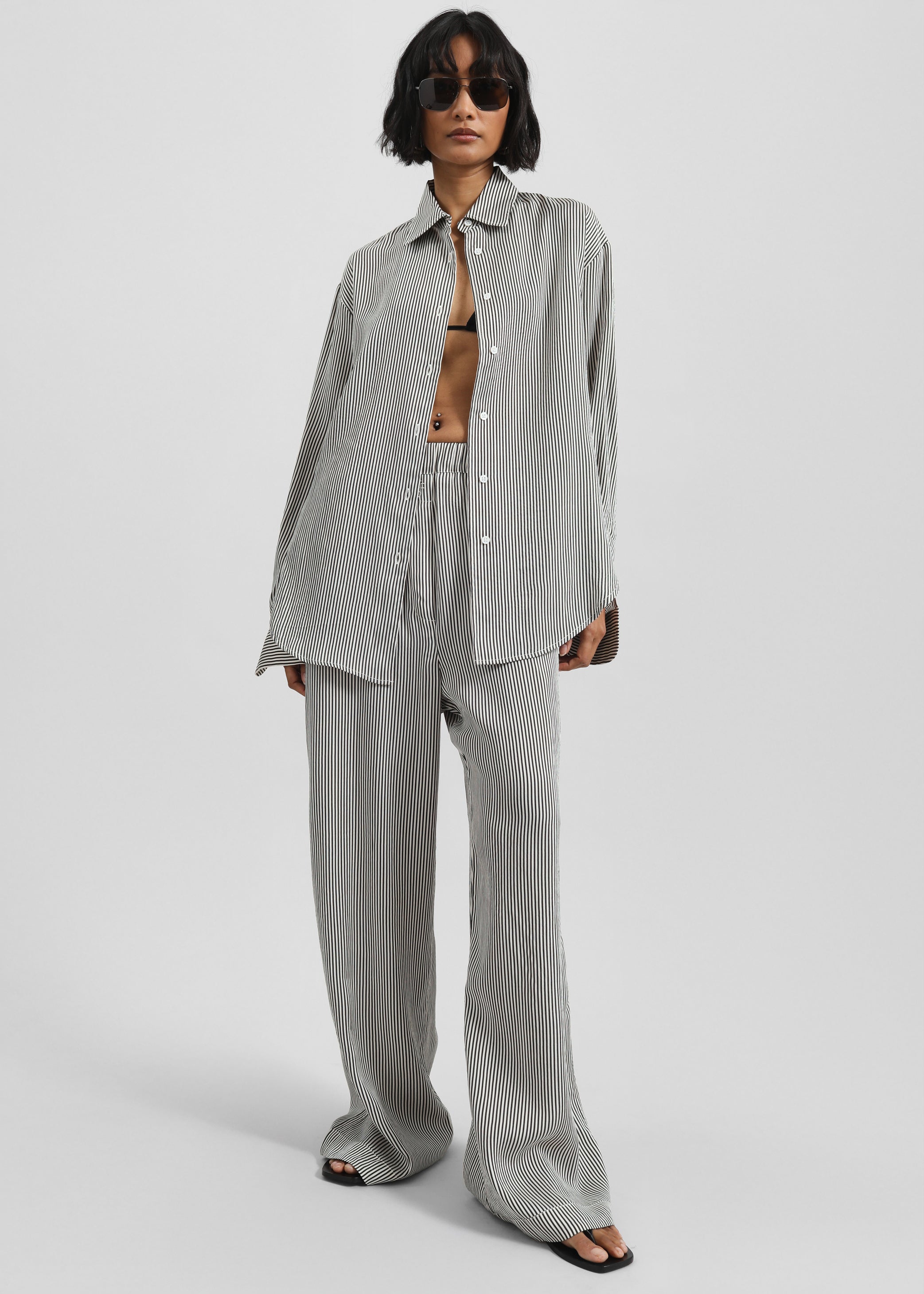 Shop the look image for Lui Striped Silk Shirt - Black/White Stripe